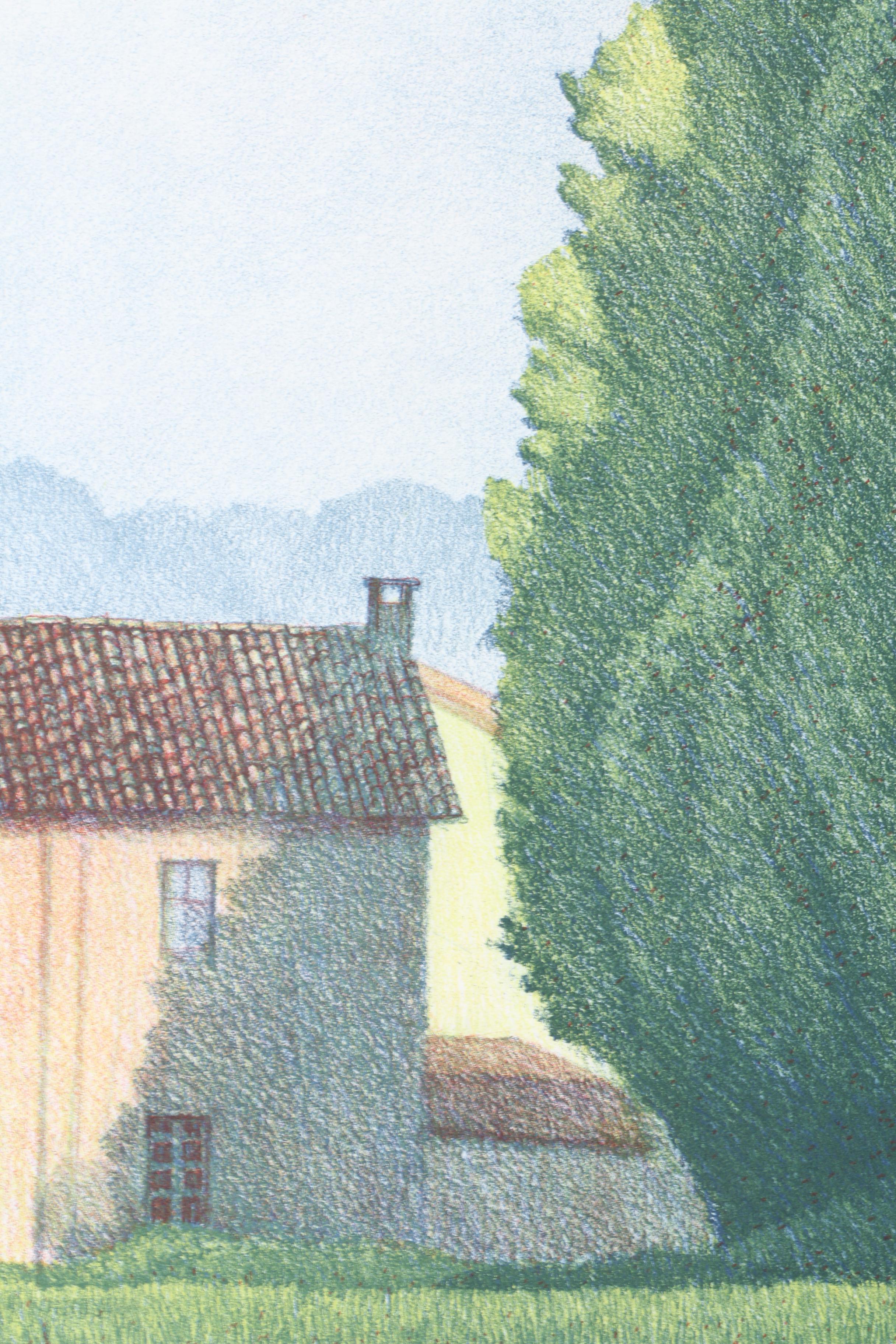 Barbara Munns Etching with Aquatint "Herb Garden" and Lithograph of Landscape