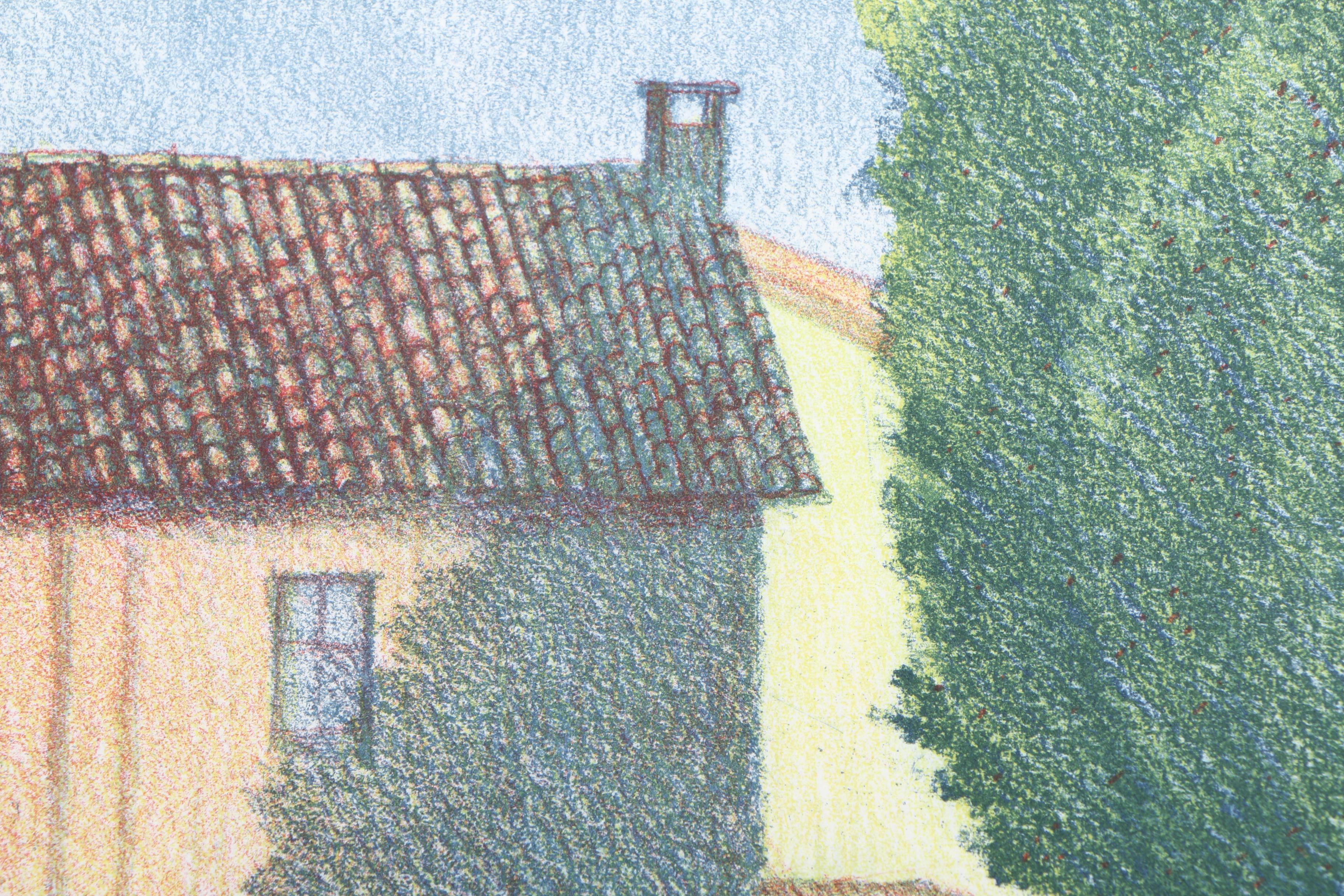 Barbara Munns Etching with Aquatint "Herb Garden" and Lithograph of Landscape