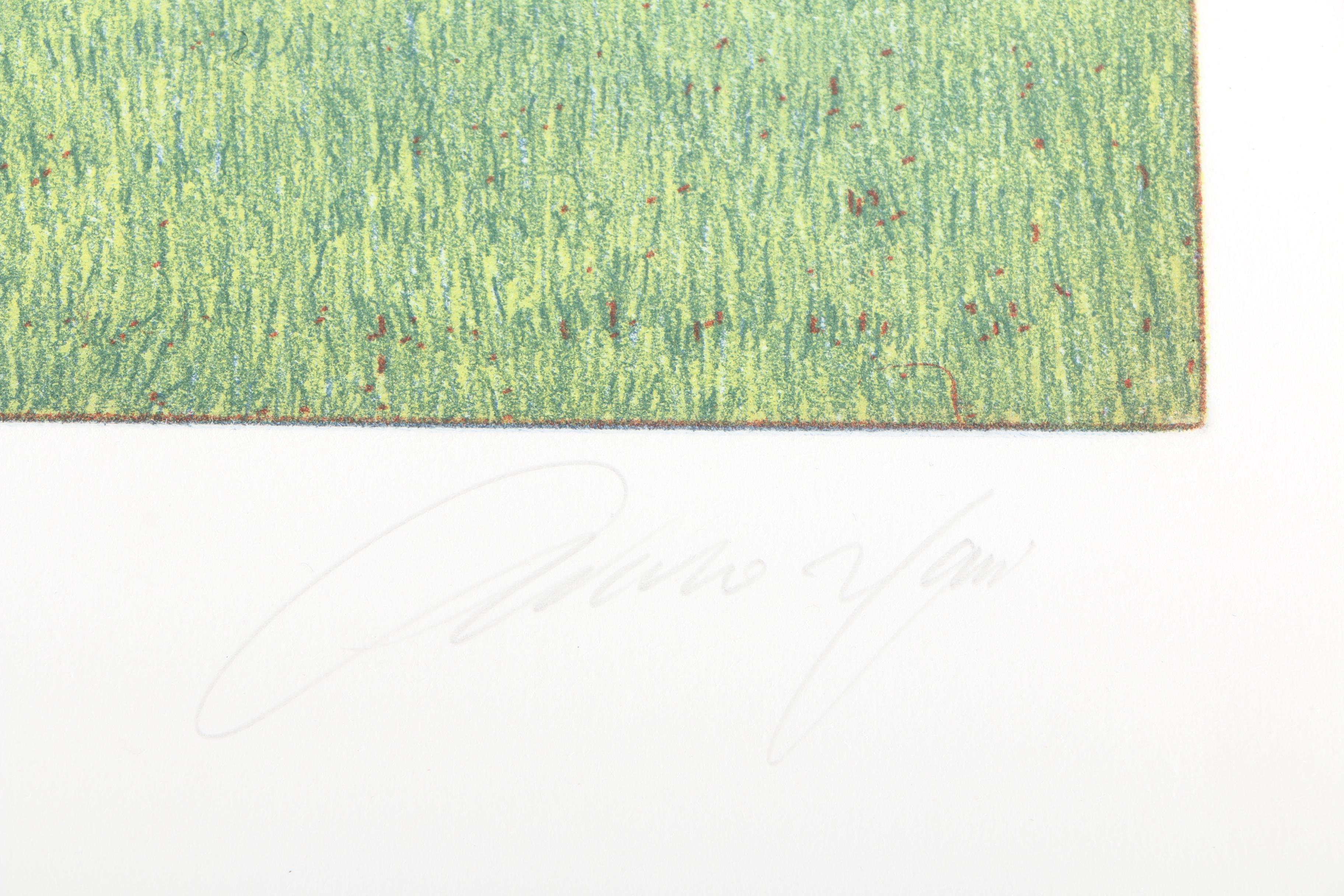 Barbara Munns Etching with Aquatint "Herb Garden" and Lithograph of Landscape