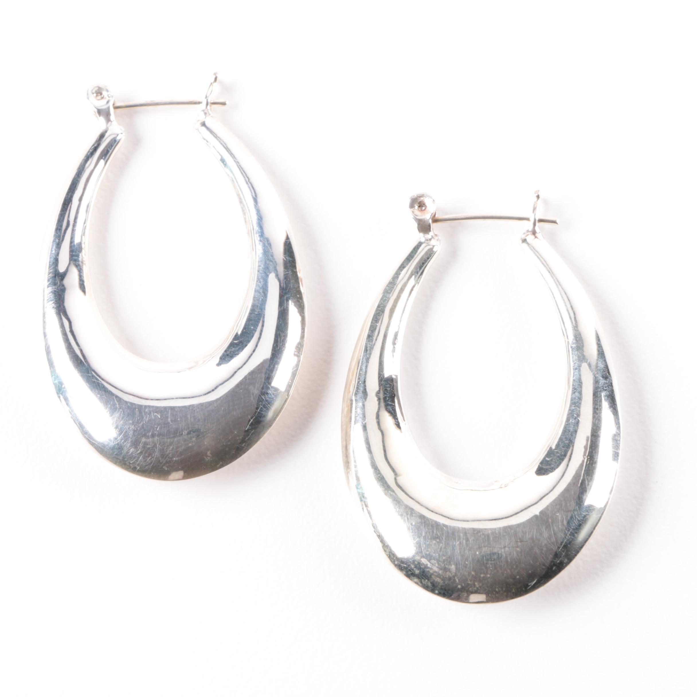 Sterling Silver Hoop Earrings and Southwestern Style Cross Pendant