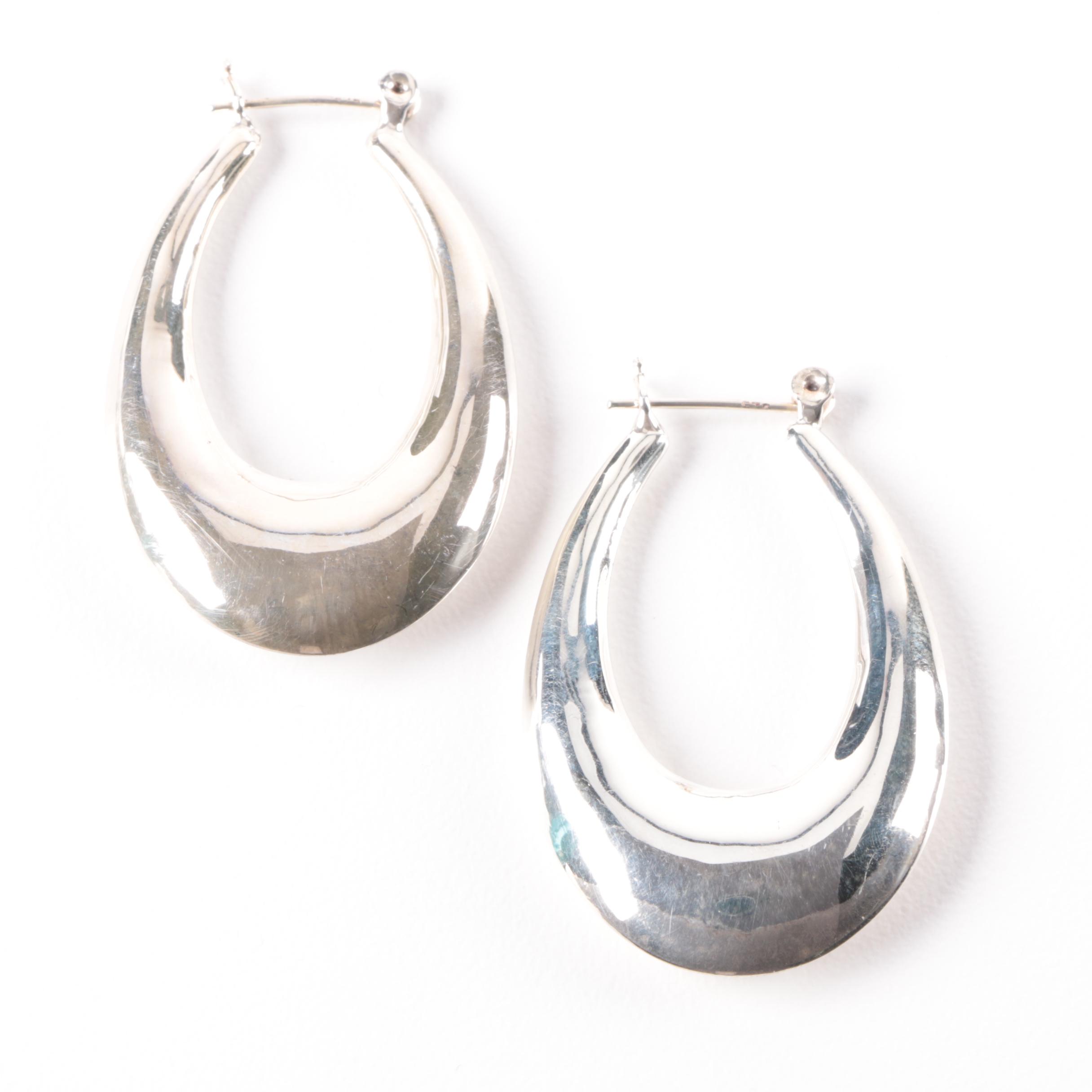 Sterling Silver Hoop Earrings and Southwestern Style Cross Pendant