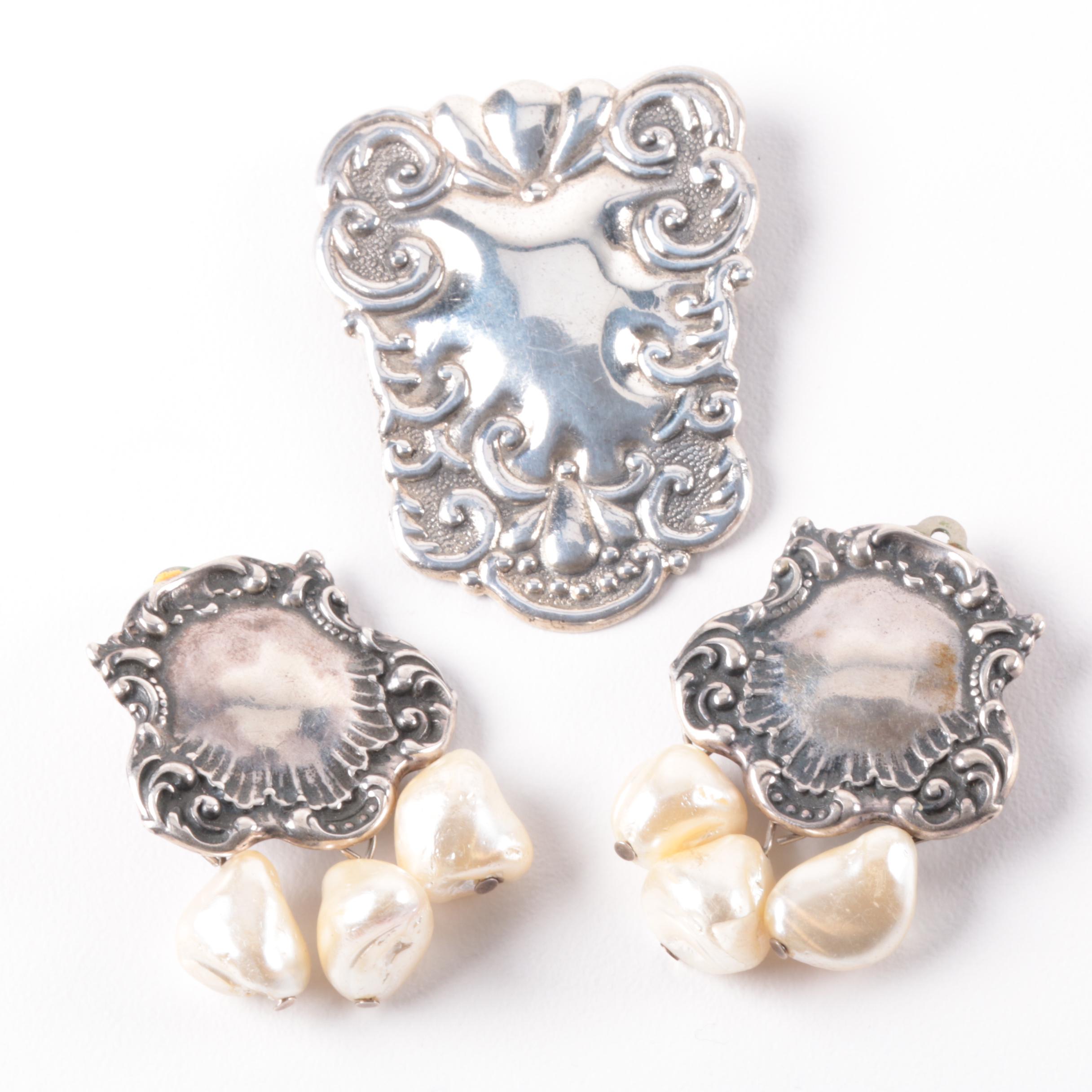 Sterling Silver Converter Brooch and Matching Earrings