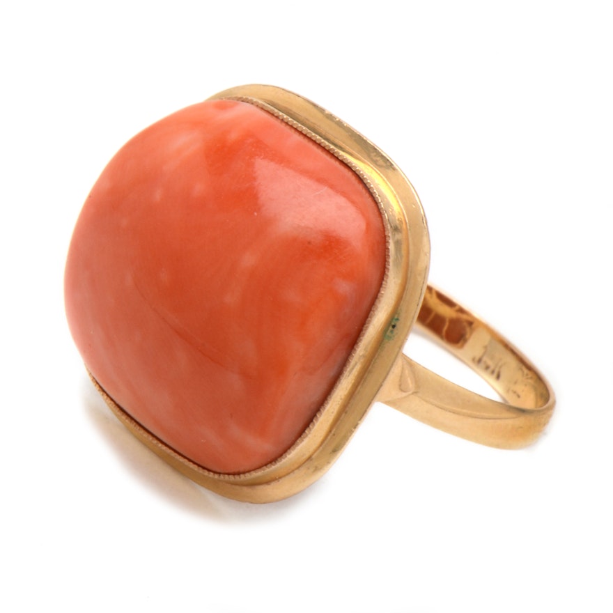 Chinese 14K Yellow Gold Coral Ring