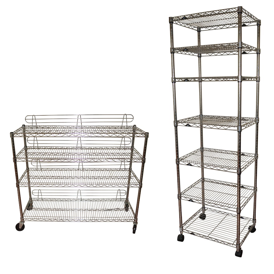 Pair of Metro Wire Rolling Shelving Units