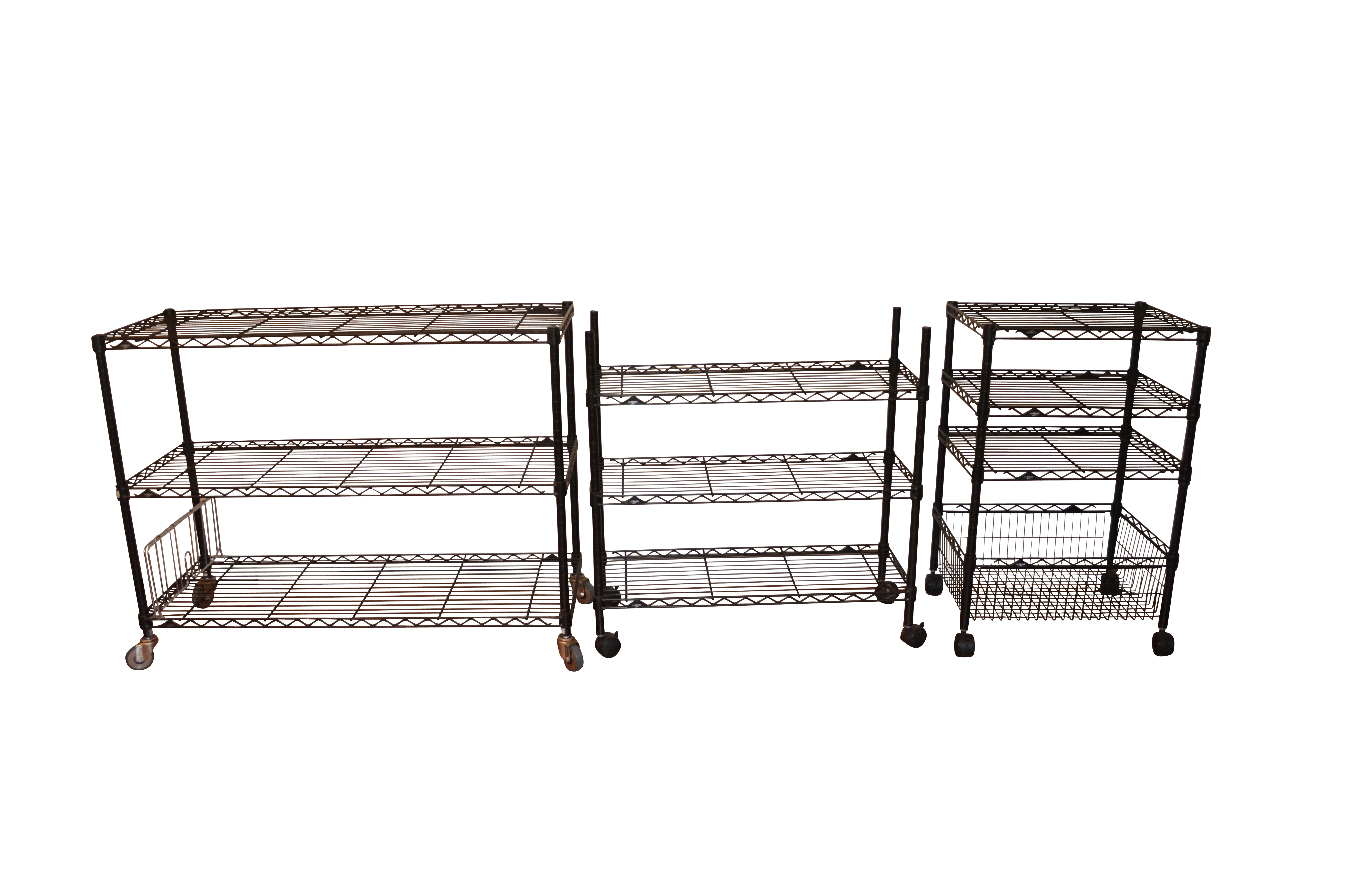 Three Black InterMetro Rolling Shelving and Cart