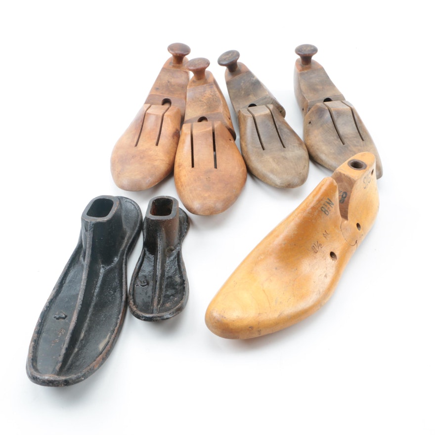 Vintage Cast Iron and Wooden Shoe Forms