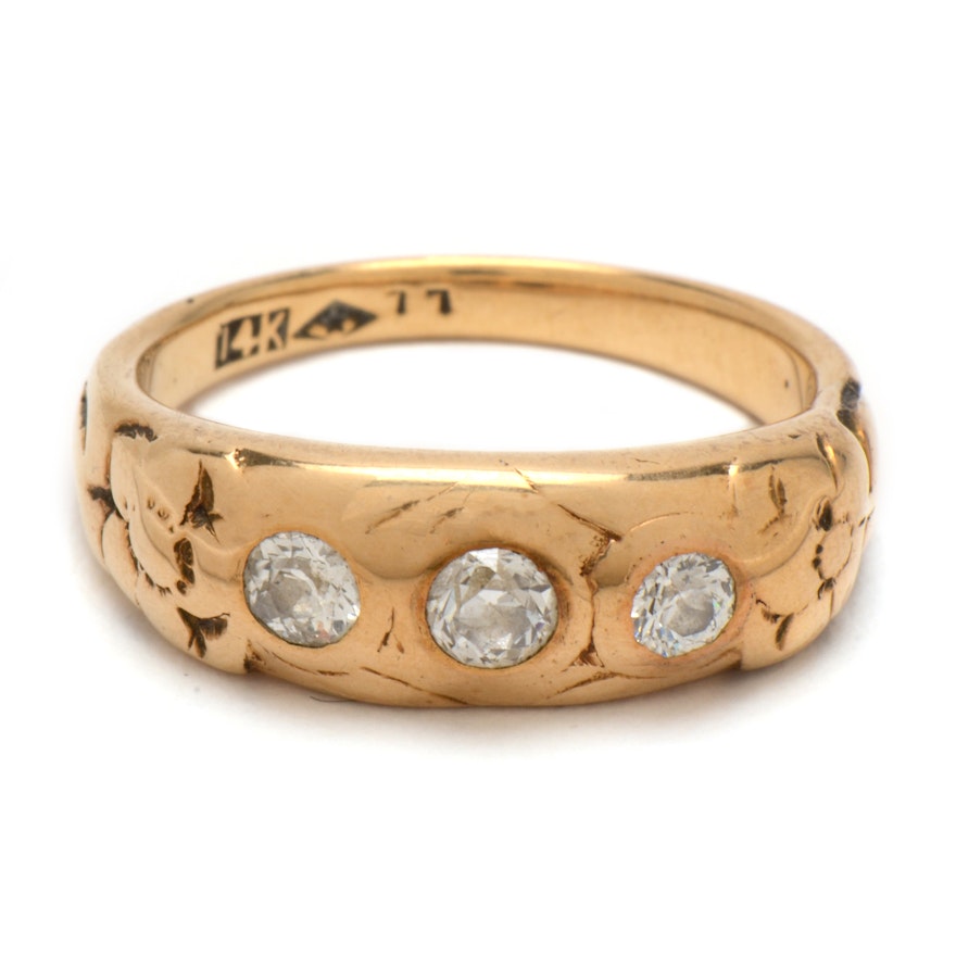 Early 20th Century 14K Yellow Gold Diamond Floral Ring