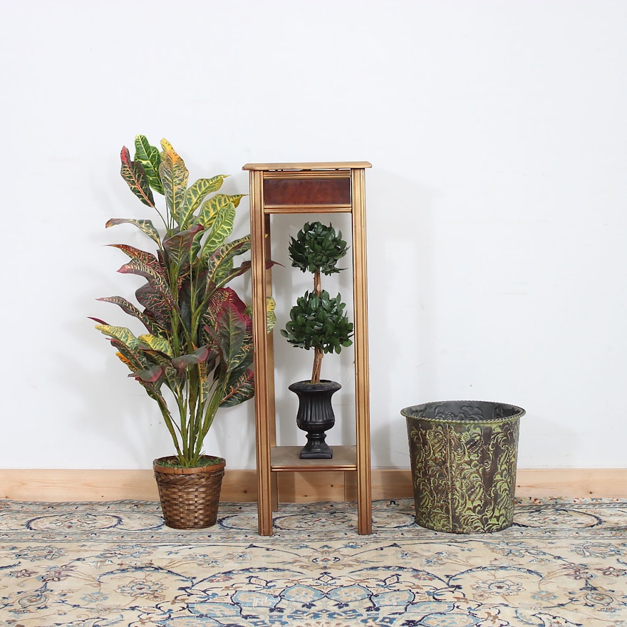 Contemporary Plant Stand with Assortment of Artificial Plants