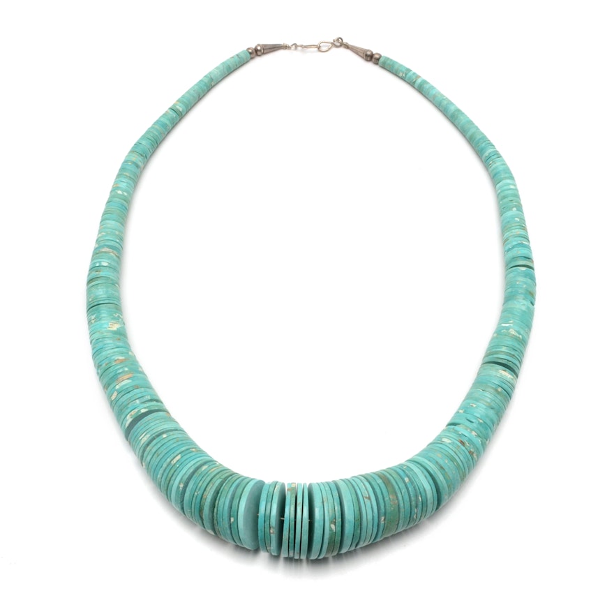 Vintage Southwestern Style Heishi Turquoise Disc Necklace