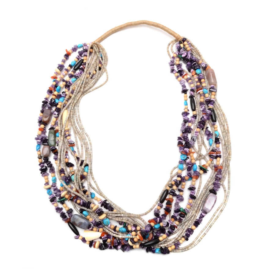 Vintage Fifteen Strand Hard Stone Necklace