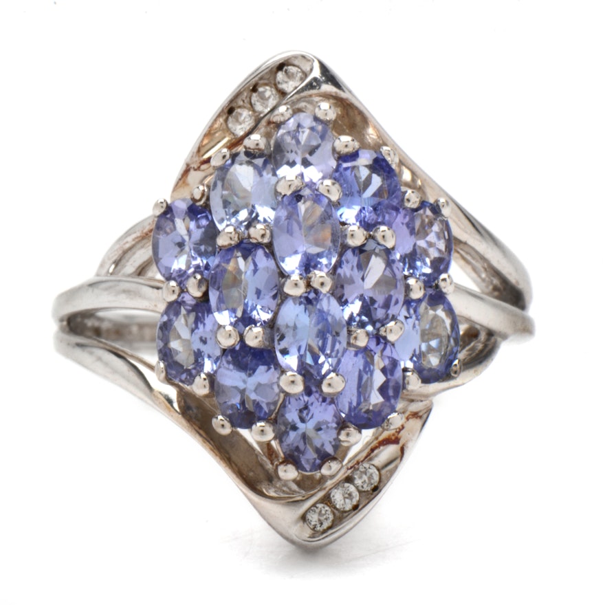 Sterling Silver and Tanzanite Cluster Cocktail Ring