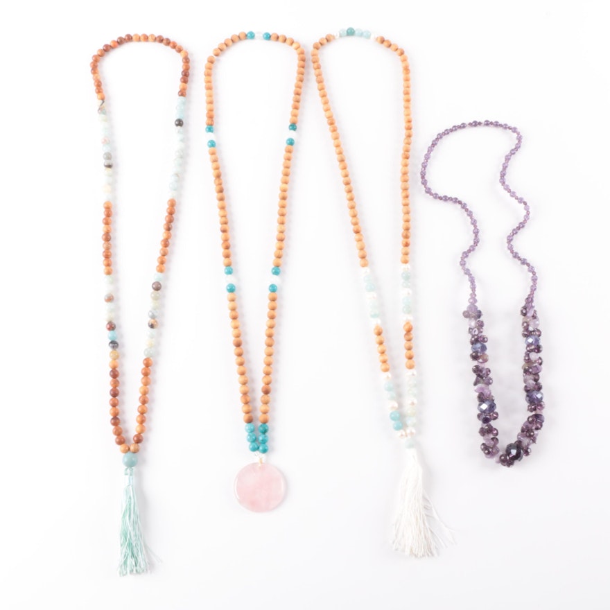 Selection of Beaded Necklaces Including Quartz and Aquamarine