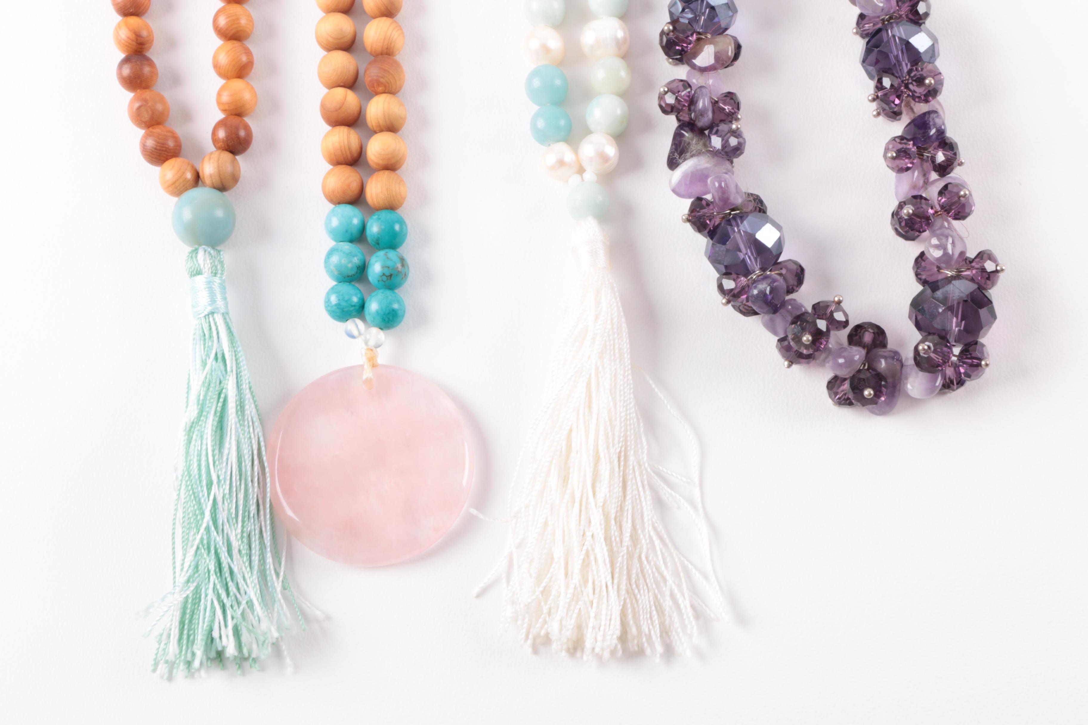 Selection of Beaded Necklaces Including Quartz and Aquamarine
