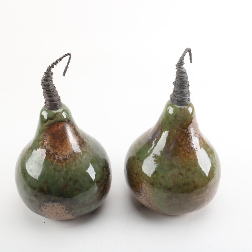 Set of Handbuilt Glazed Ceramic Pears