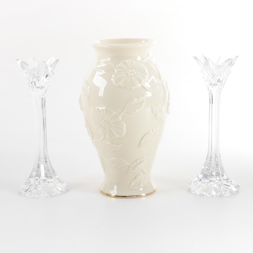 Lenox Crystal Candle Holders and Porcelain Vase
