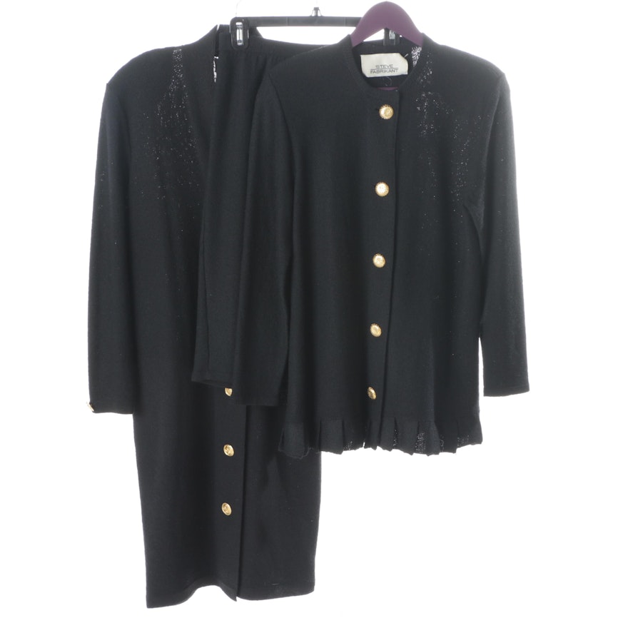 Vintage Steve Fabrikant Black Knit Skirt Suit and Coat