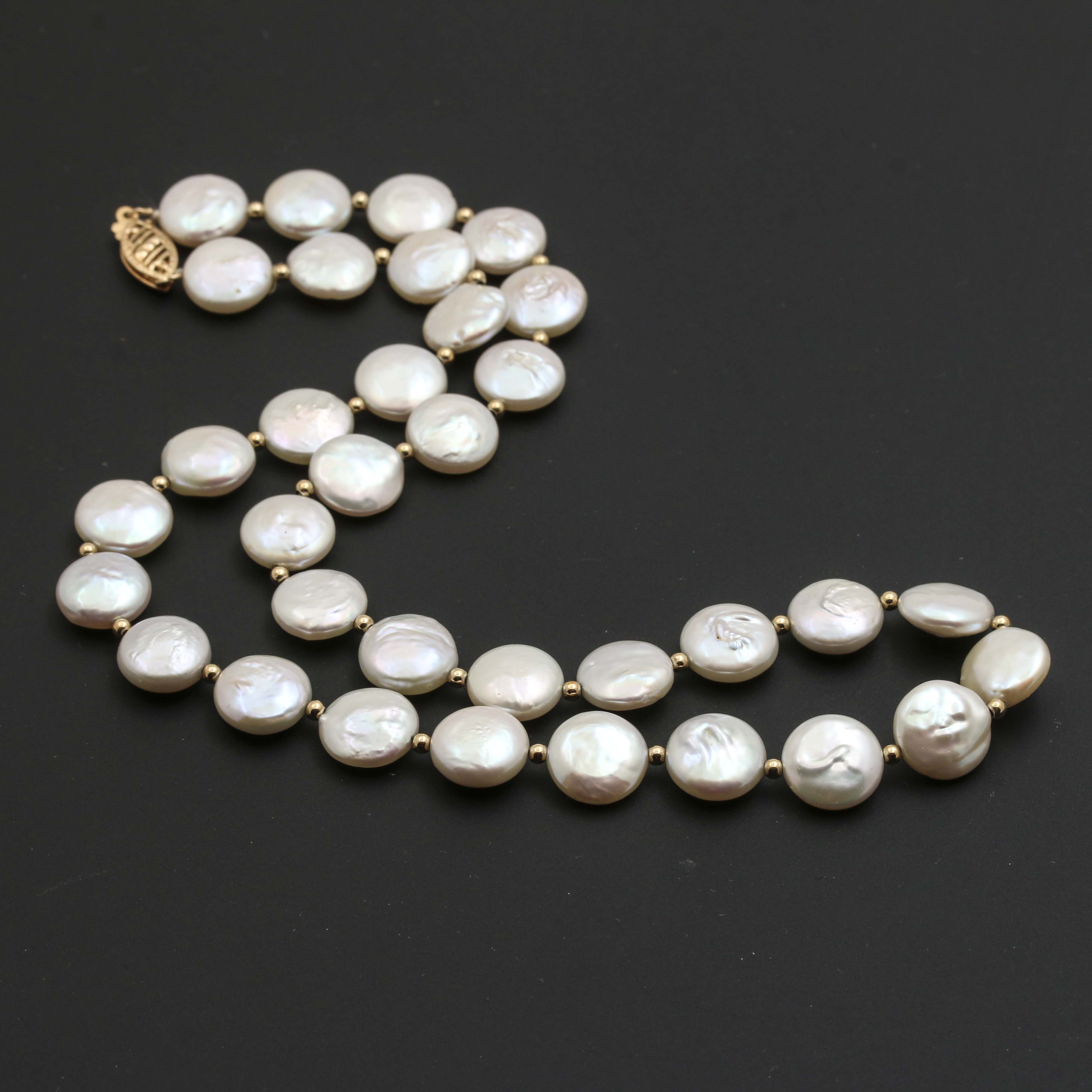 14K Yellow Gold Cultured Pearl Necklace