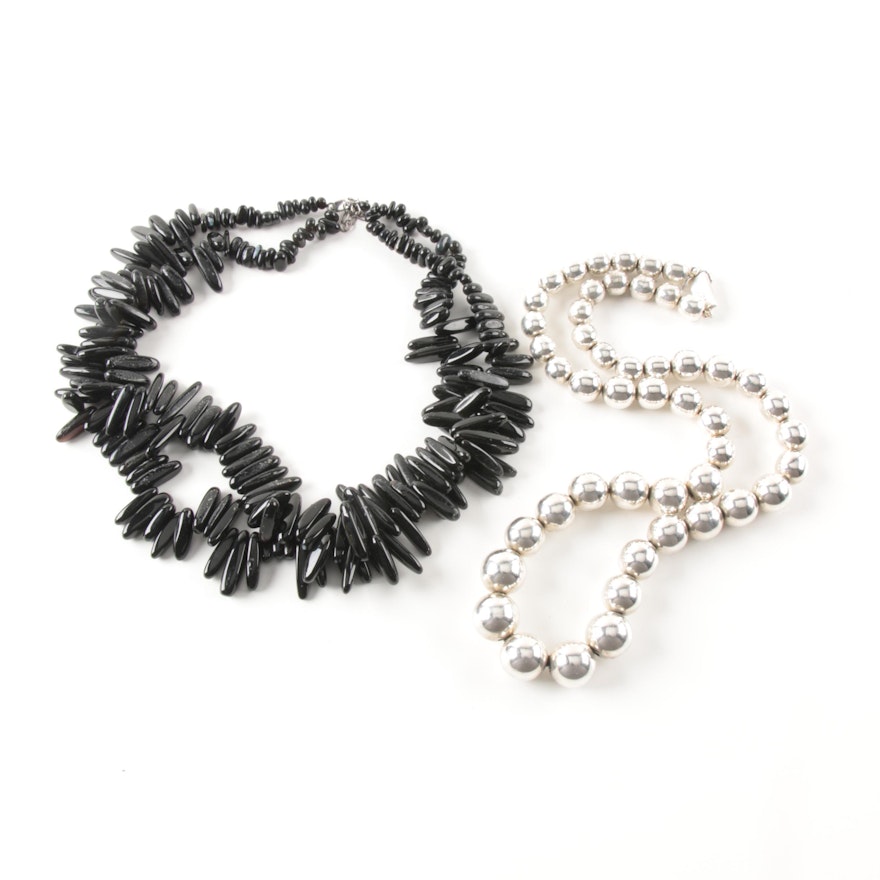 Sterling Silver Beaded Necklaces Including Black Onyx