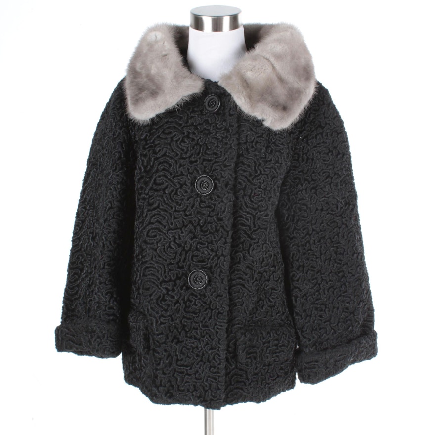 Vintage Astrakin Persian Lamb Fur Jacket with Mink Fur Collar