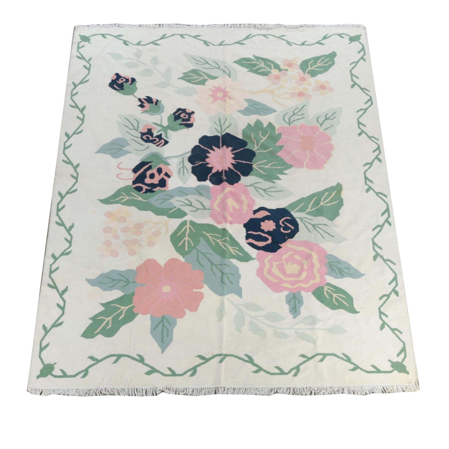 Handwoven Indian Floral Dhurrie Area Rug