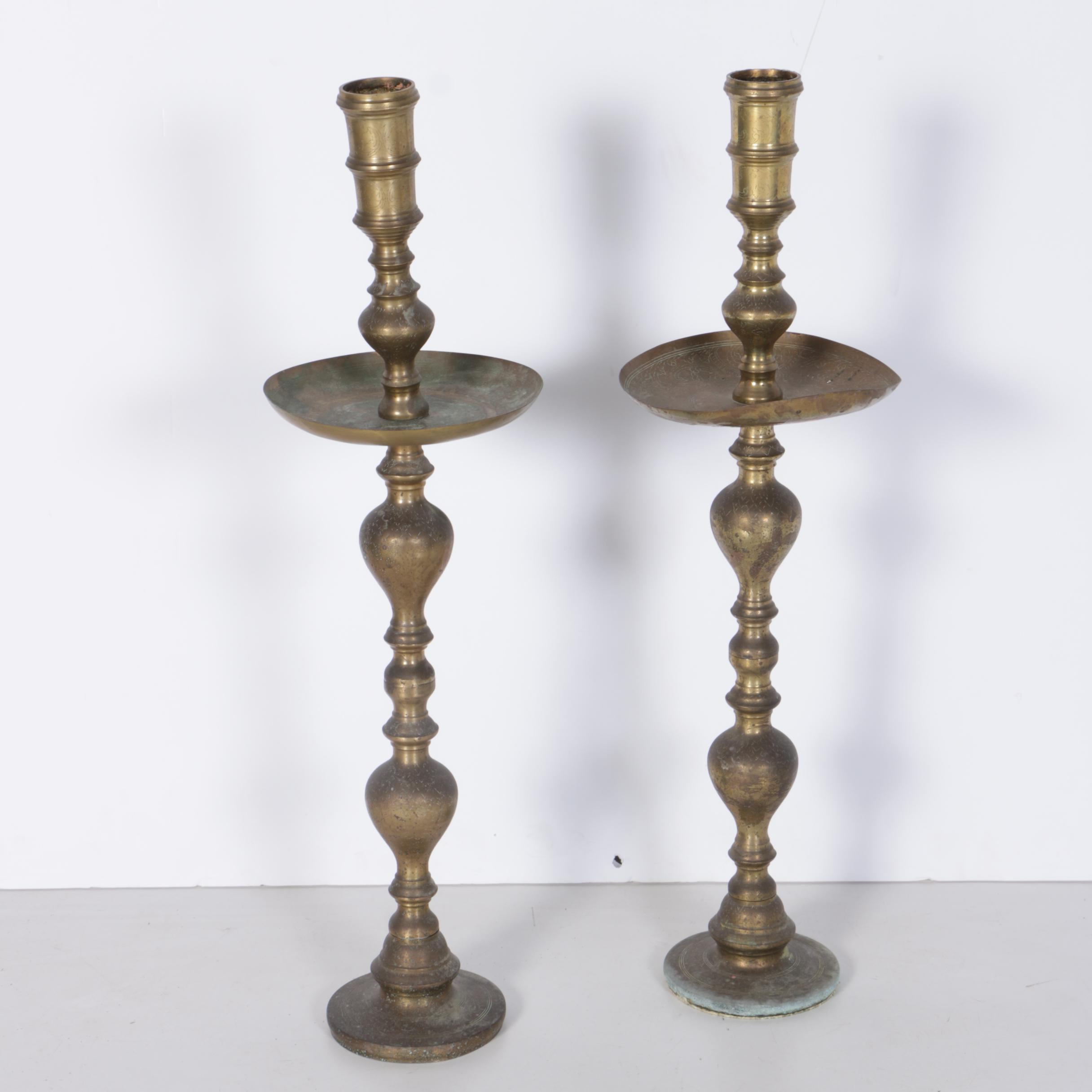 Pair of Tall Vintage Brass Altar Candlesticks