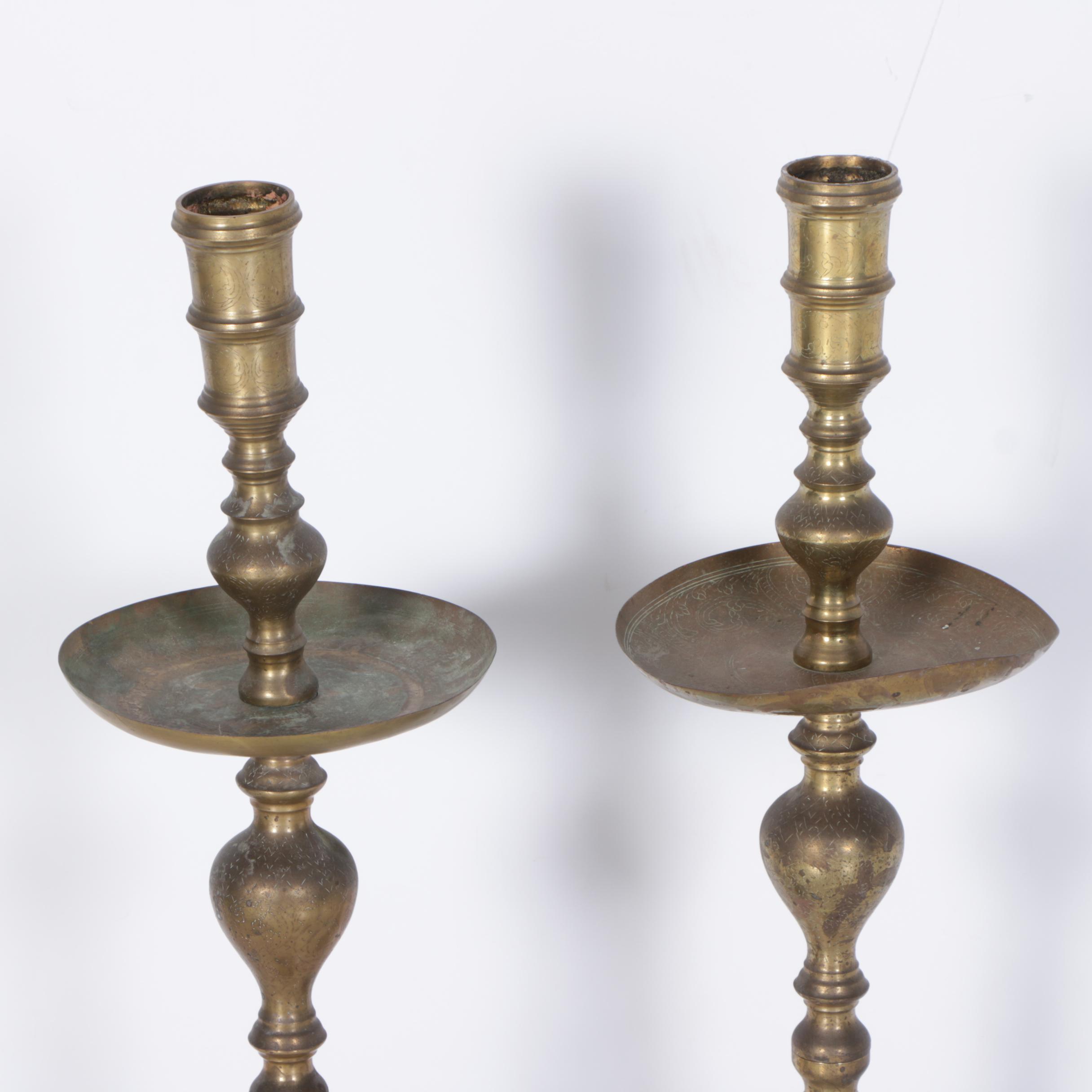 Pair of Tall Vintage Brass Altar Candlesticks