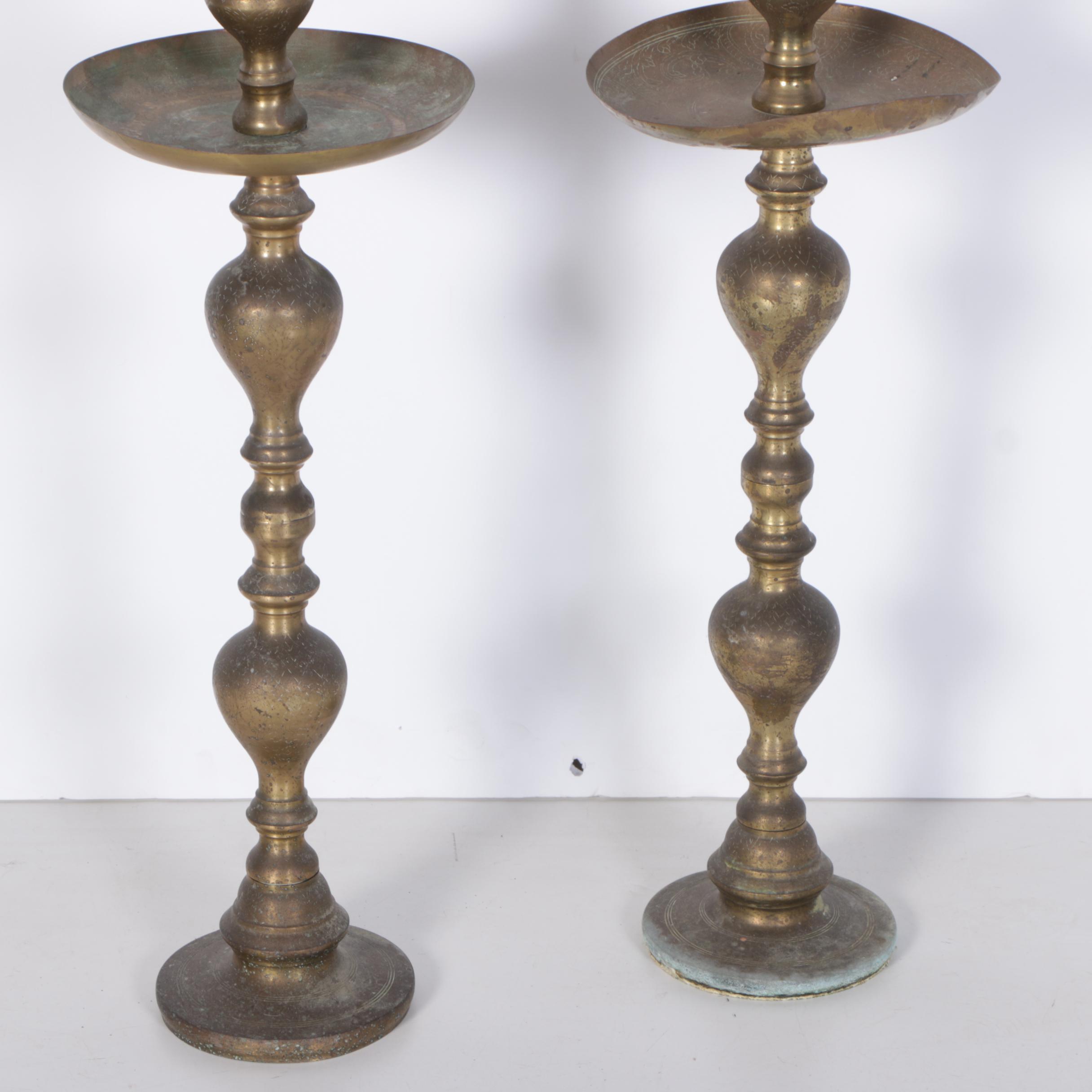 Pair of Tall Vintage Brass Altar Candlesticks