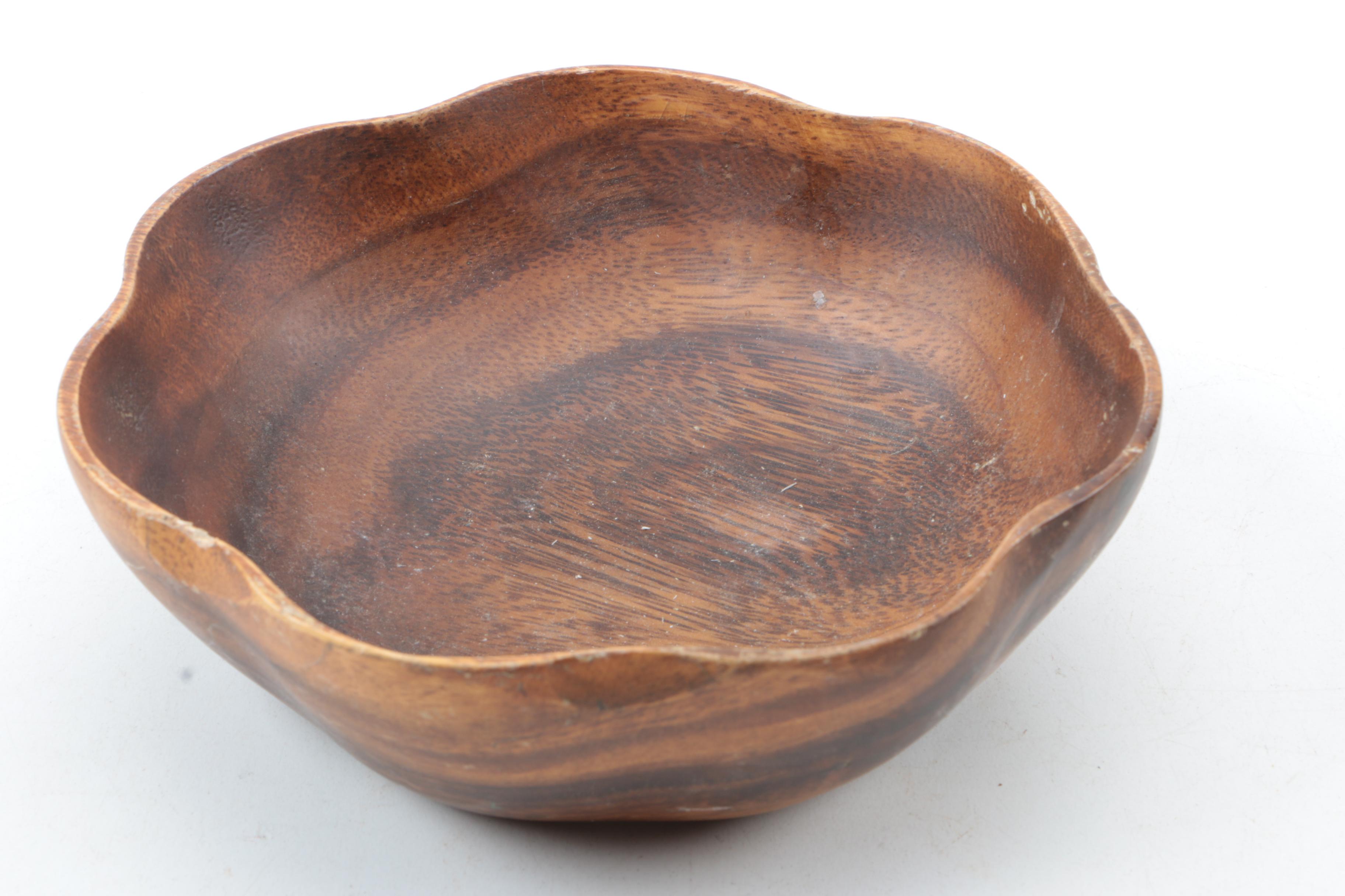 Vintage Carved Wood Bowls, Vase, and Lacquered Trays