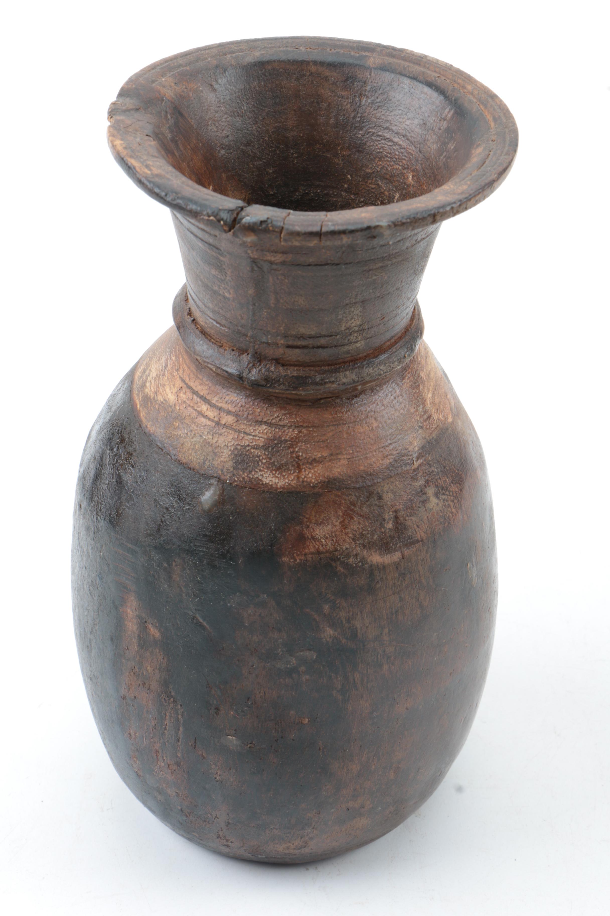 Vintage Carved Wood Bowls, Vase, and Lacquered Trays