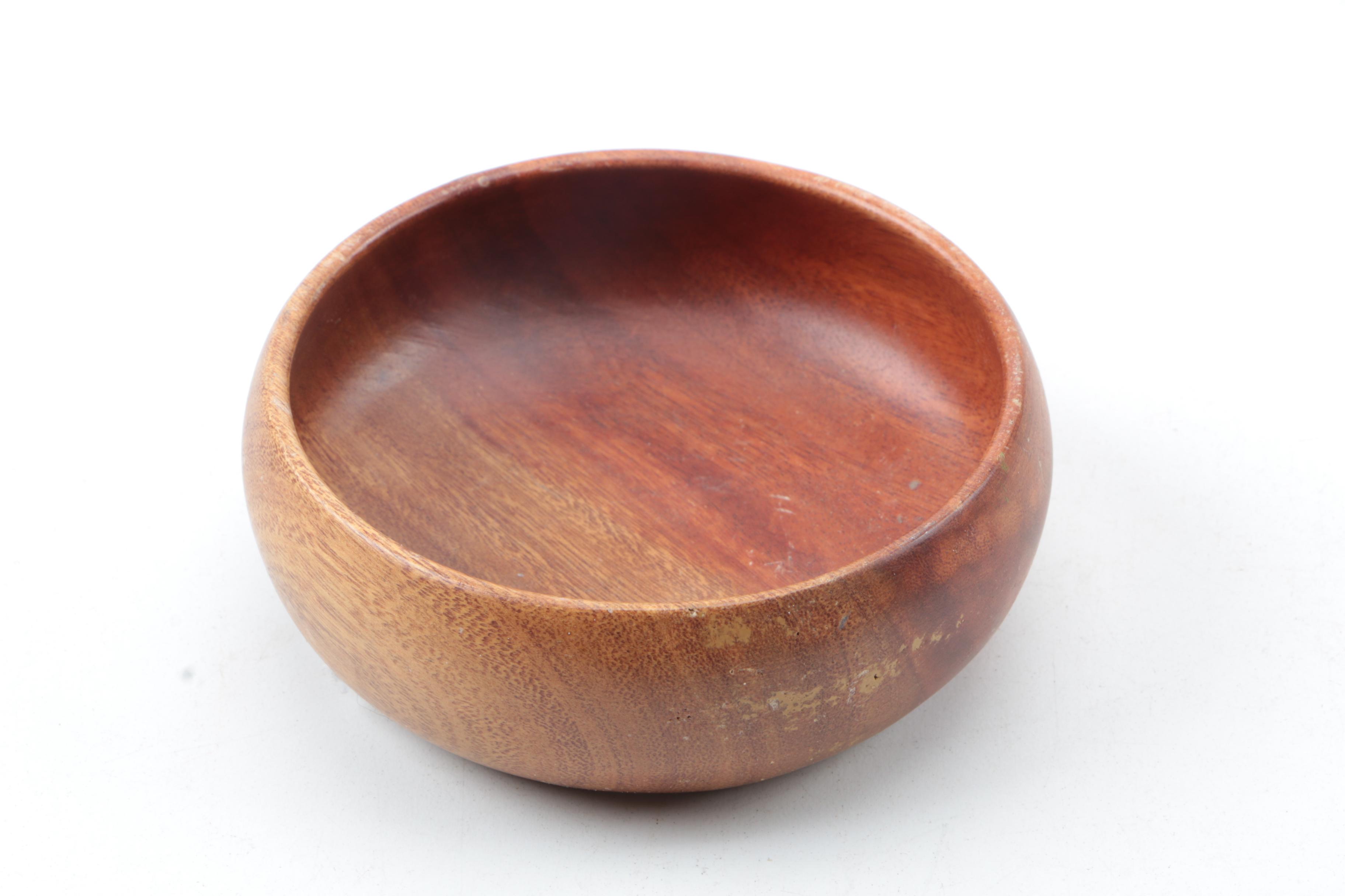 Vintage Carved Wood Bowls, Vase, and Lacquered Trays