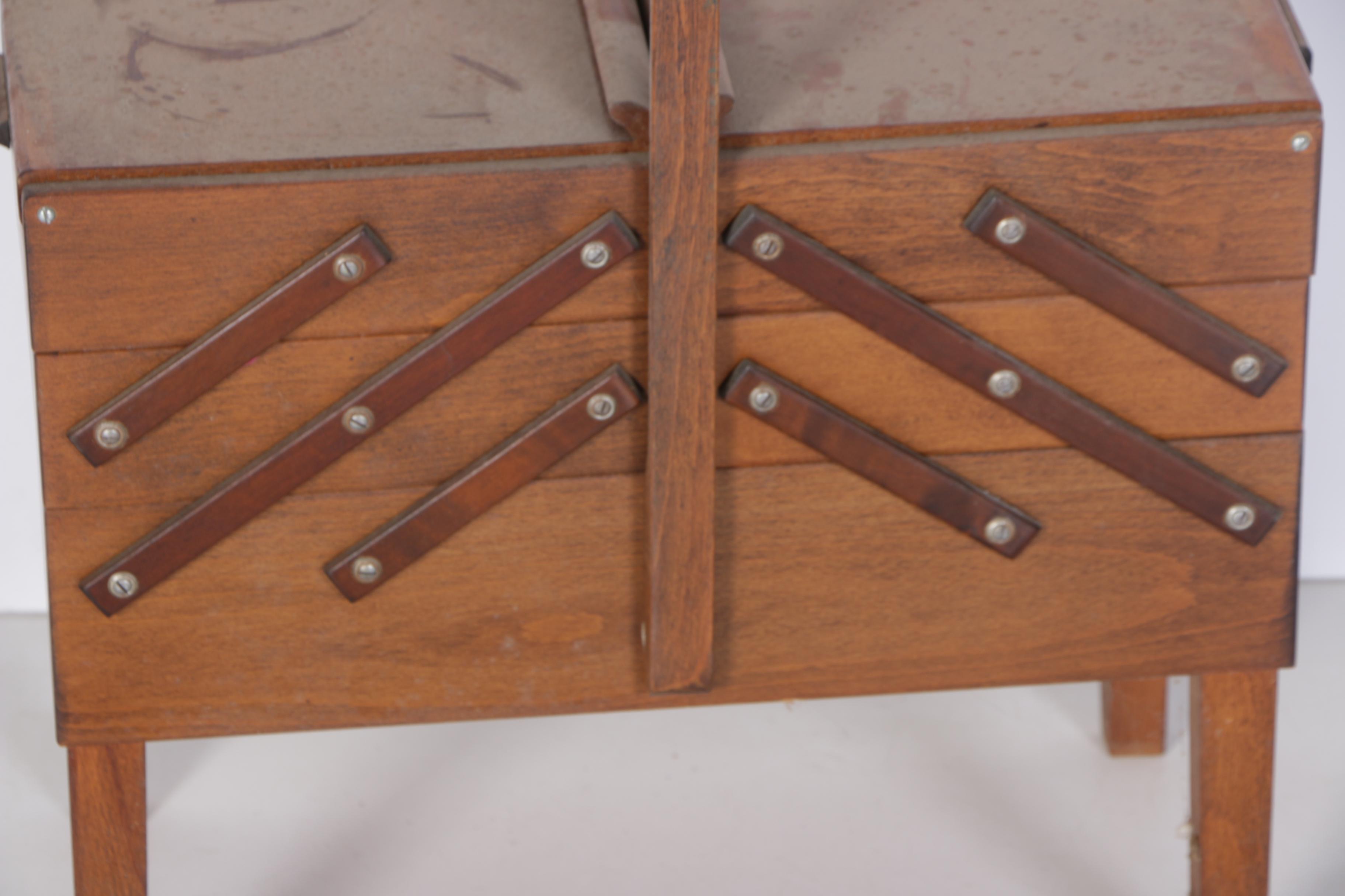 Norwegian Sewing Basket on Stand and Contents