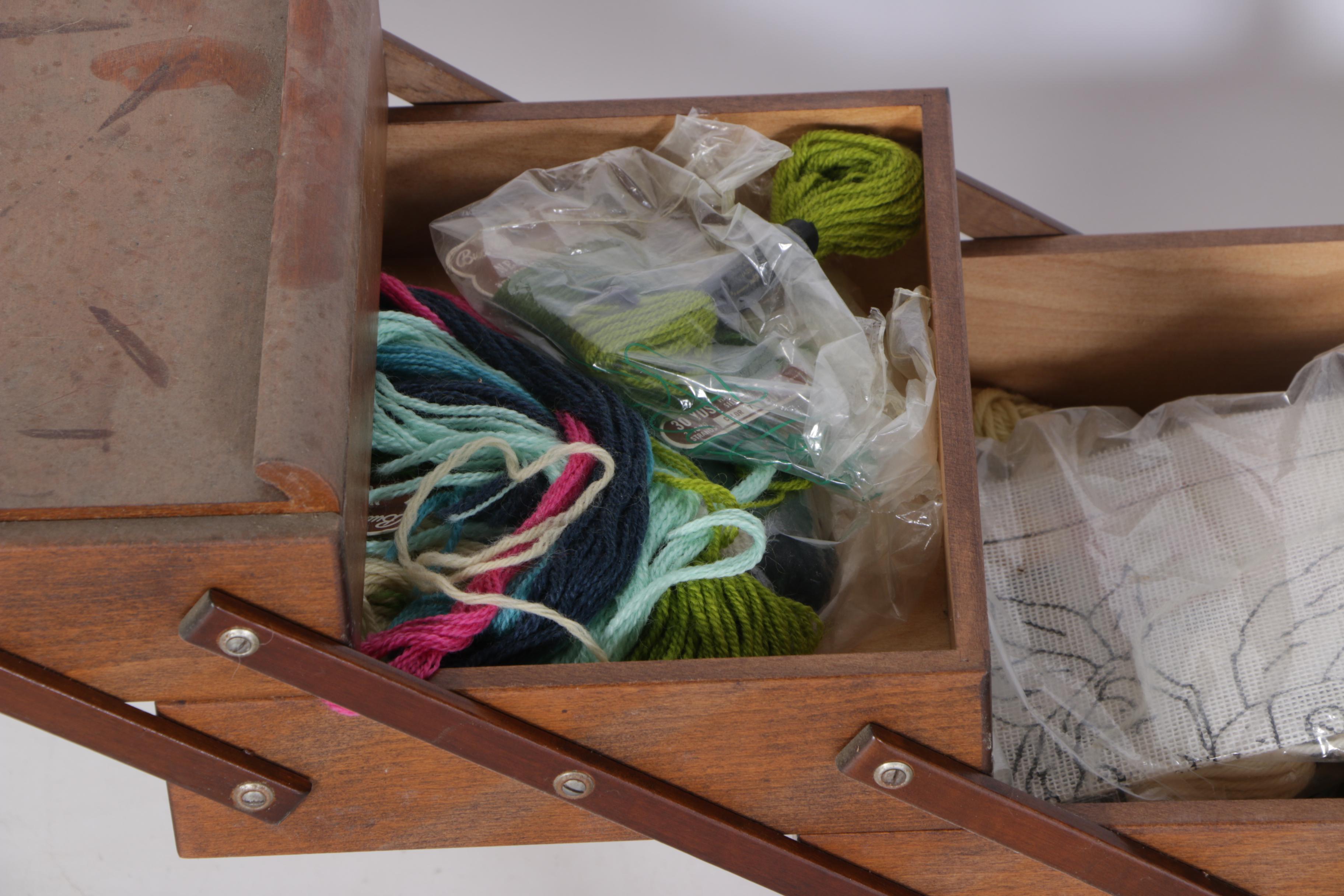 Norwegian Sewing Basket on Stand and Contents