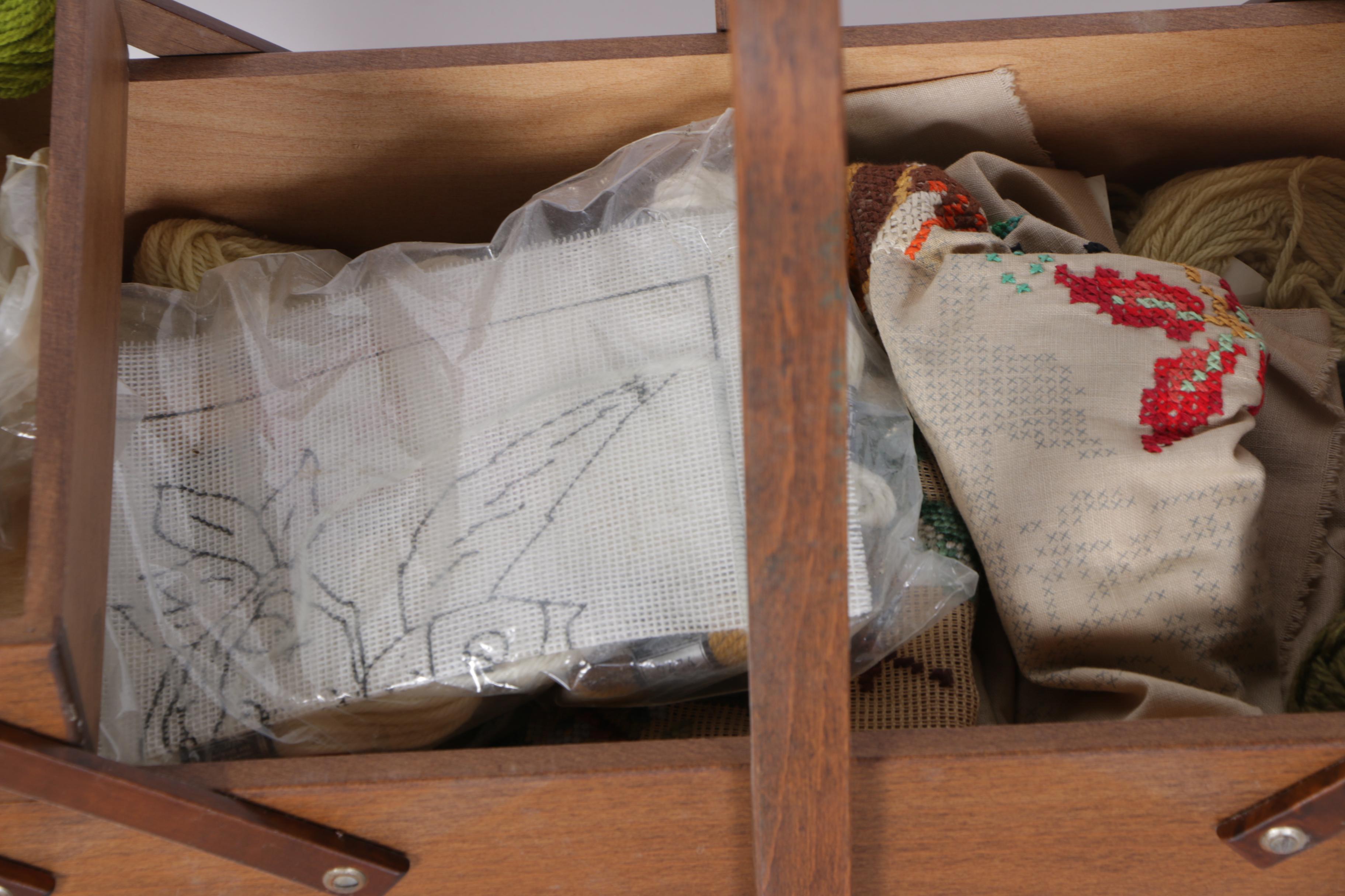 Norwegian Sewing Basket on Stand and Contents