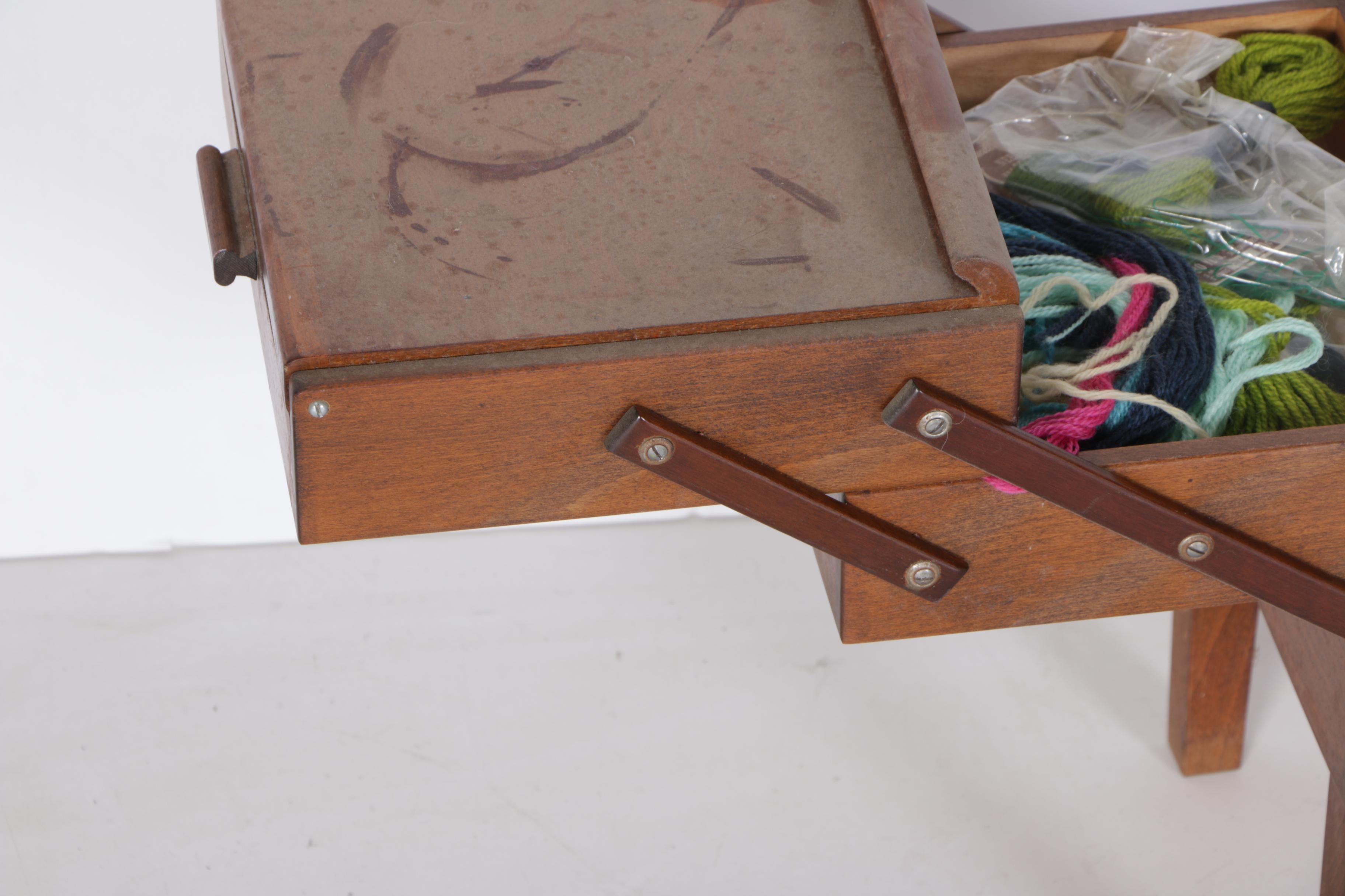 Norwegian Sewing Basket on Stand and Contents