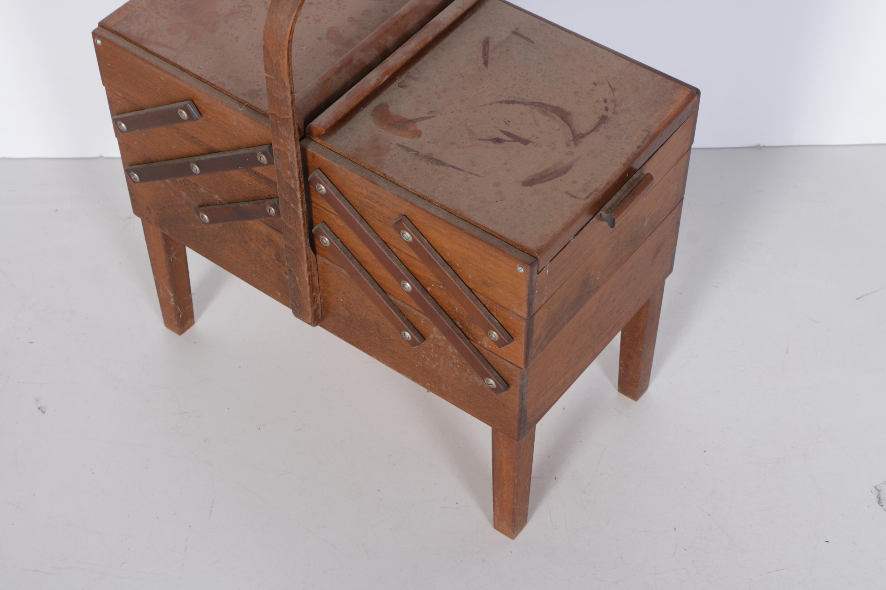 Norwegian Sewing Basket on Stand and Contents