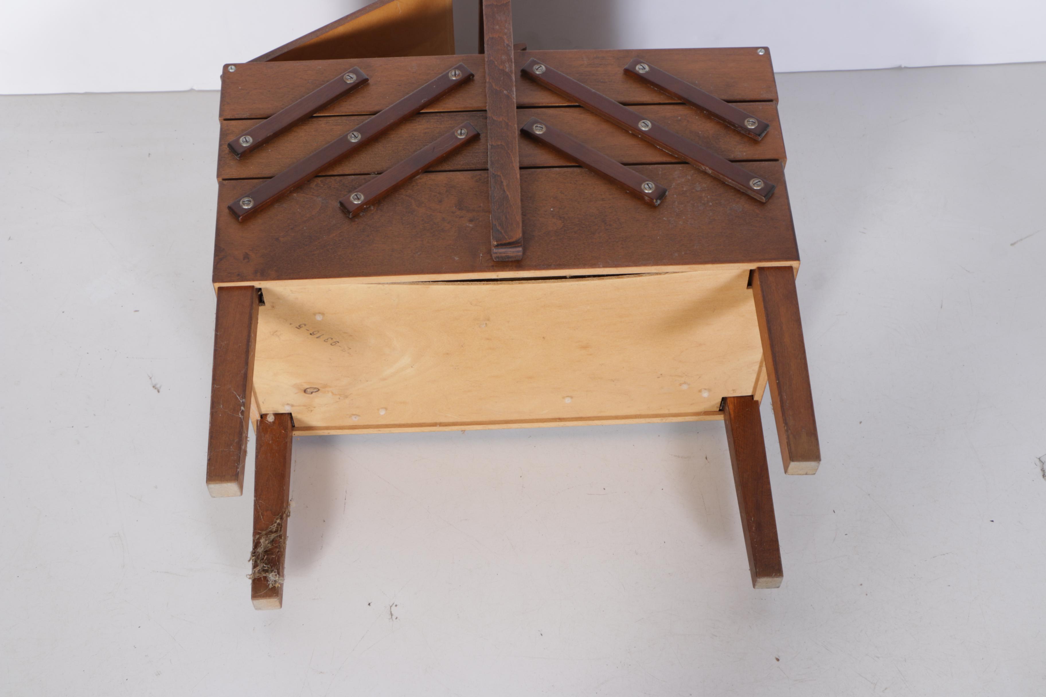 Norwegian Sewing Basket on Stand and Contents