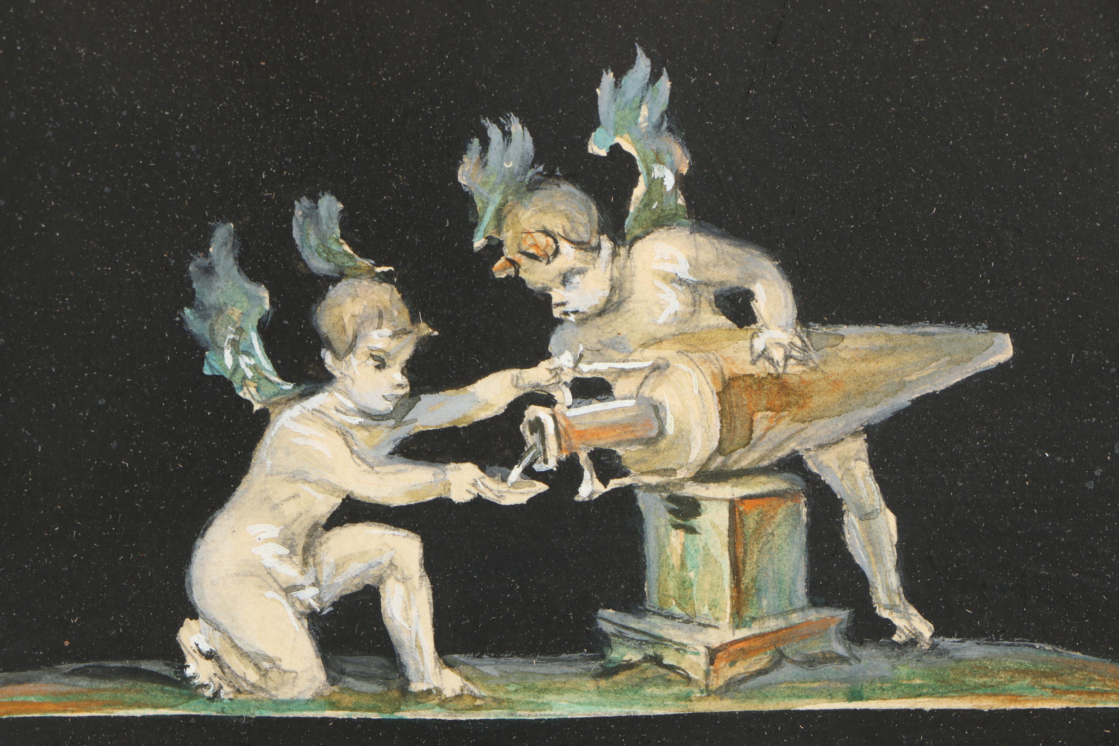 Antonio Francione Gouache Paintings "Pompei, La Corsa" & "Pompei, I Vinai"