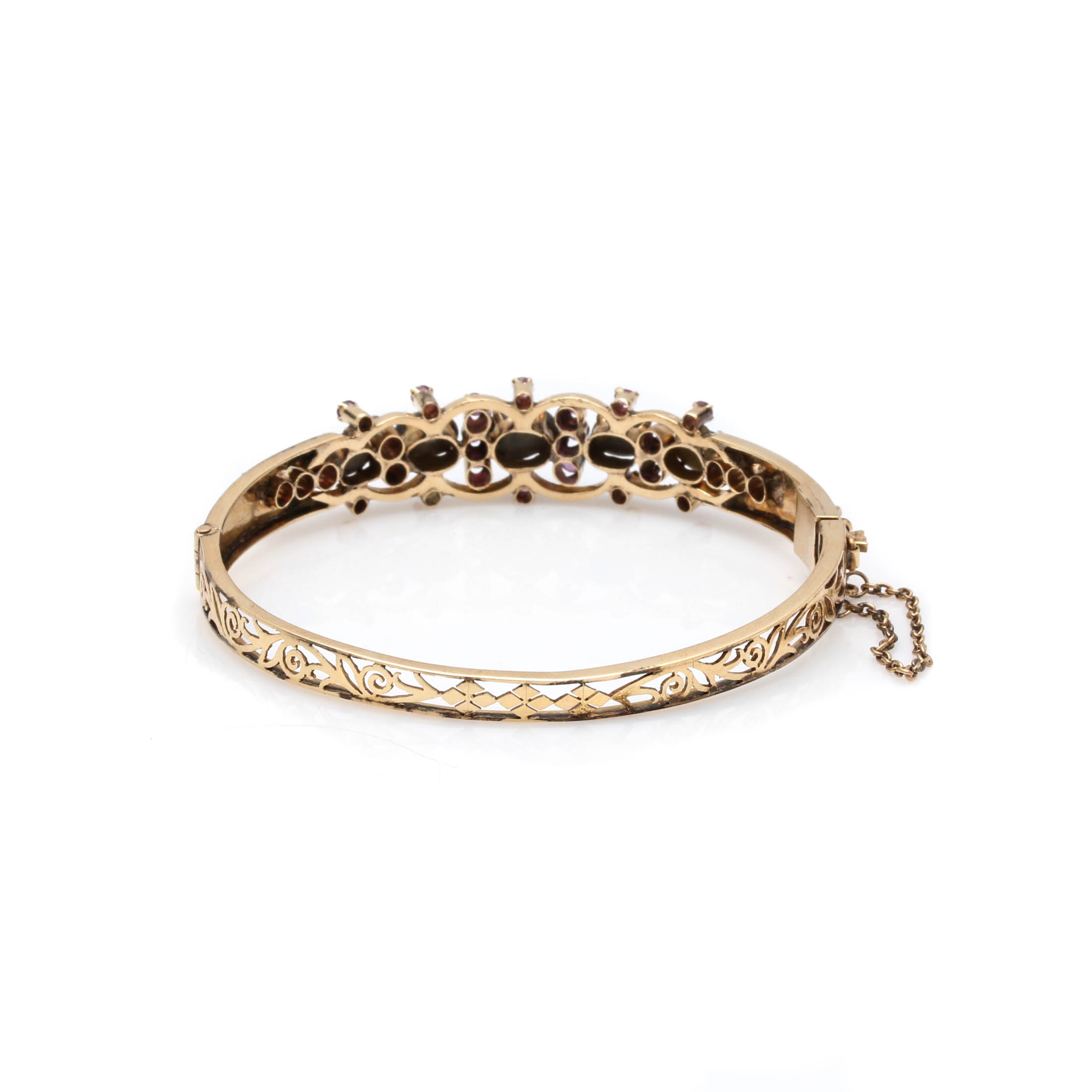 14K Yellow Gold Black Star Sapphire and Ruby Bangle Bracelet