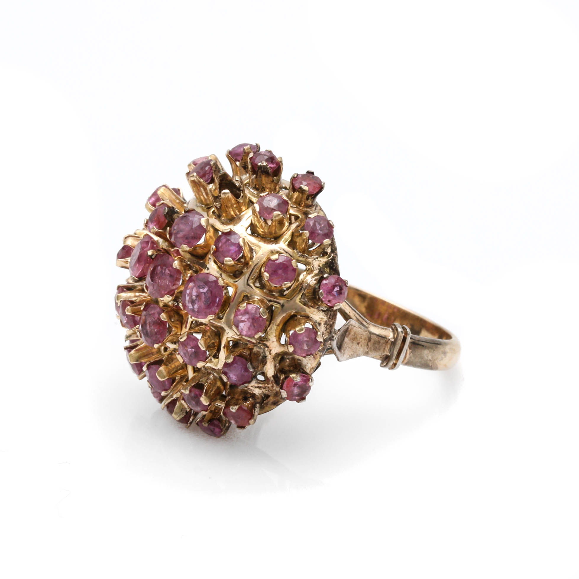 14K Yellow Gold Ruby Cluster Ring