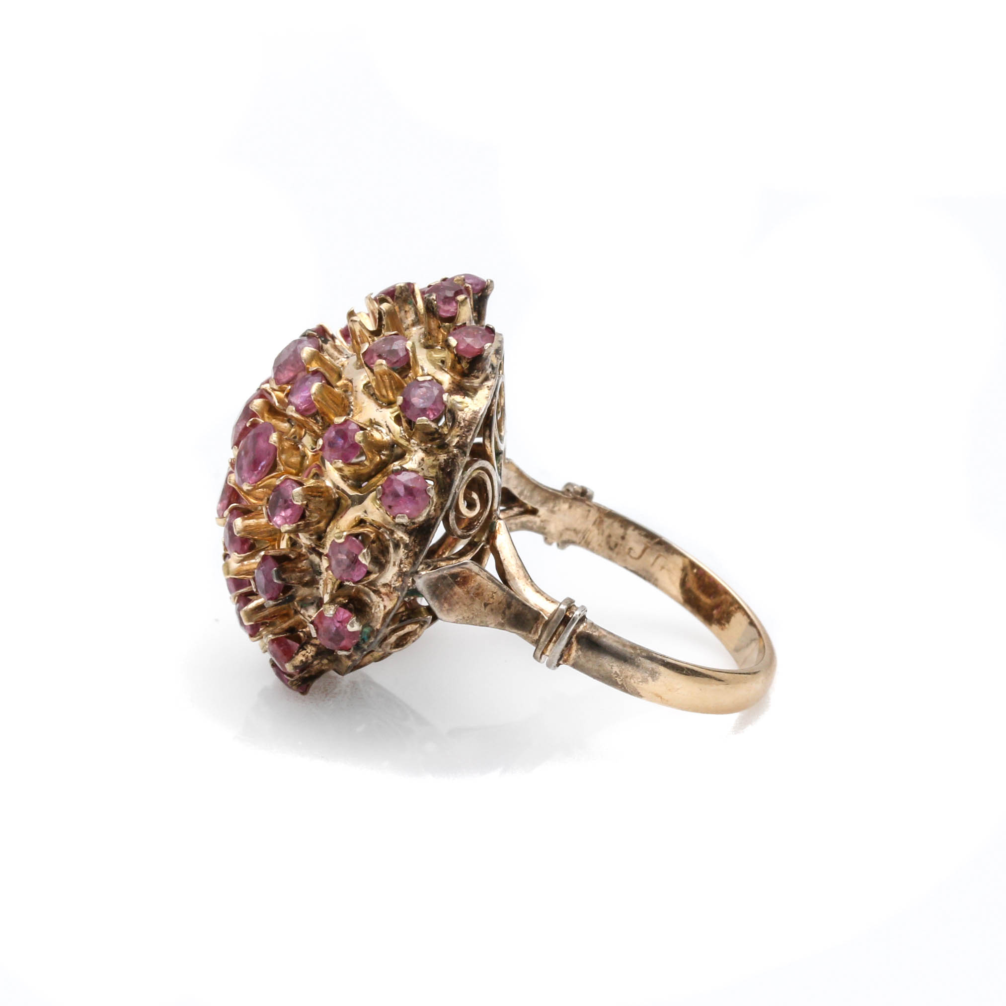 14K Yellow Gold Ruby Cluster Ring