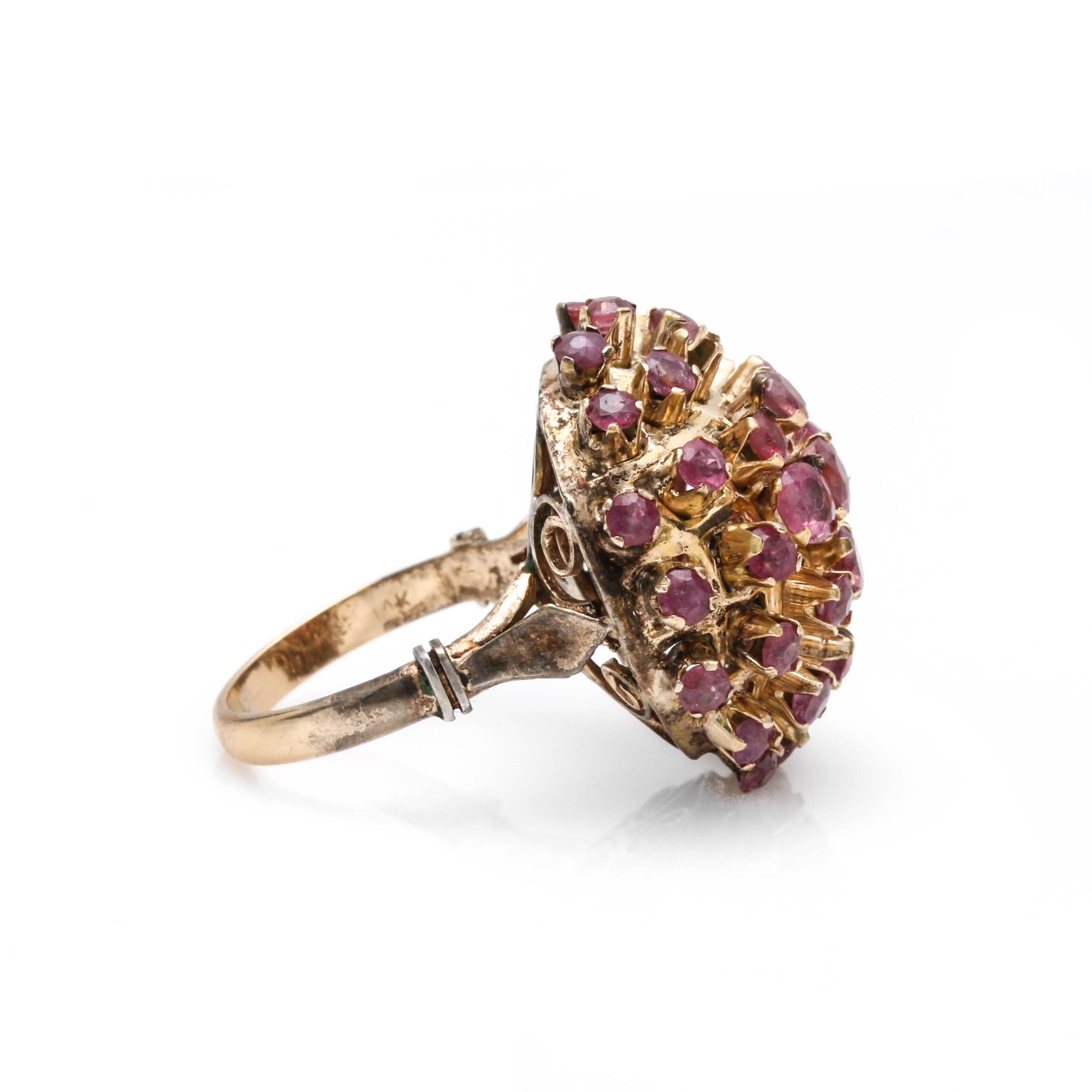 14K Yellow Gold Ruby Cluster Ring
