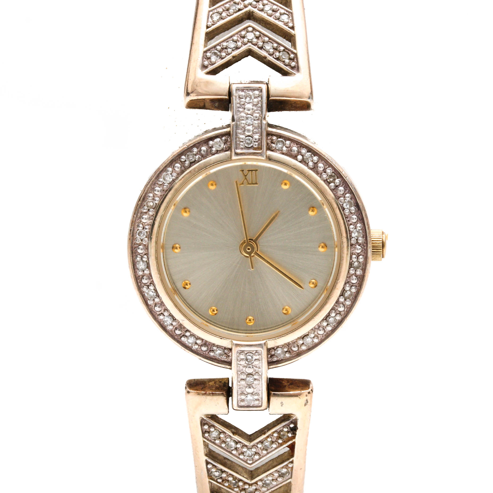 Zeon Sterling Silver Diamond Watch