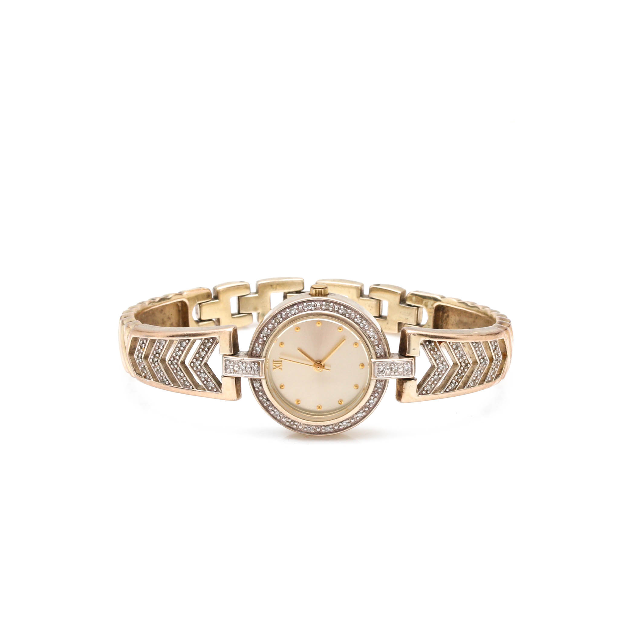 Zeon Sterling Silver Diamond Watch