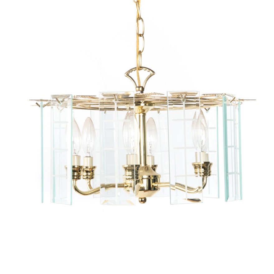 Vintage Glass and Brass Chandelier