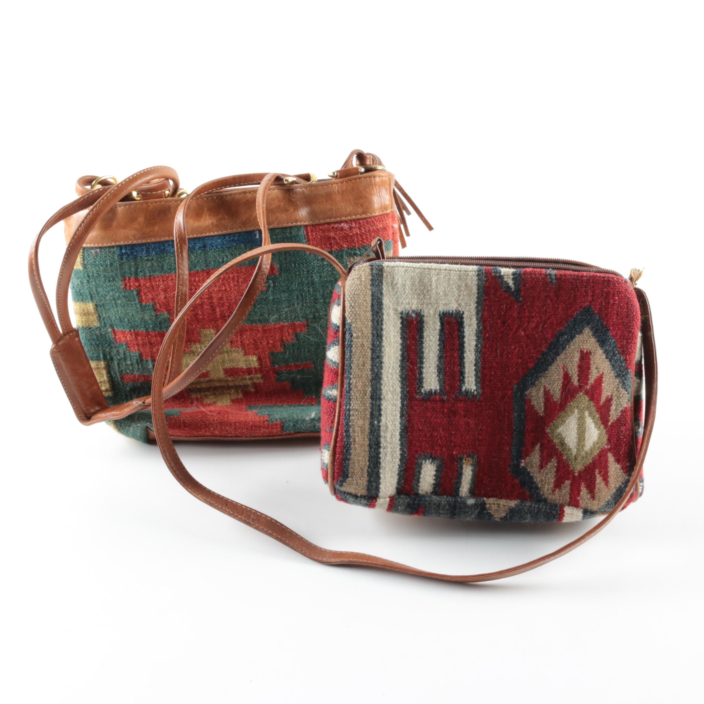 Handwoven Wool Kilim and Leather Handbags
