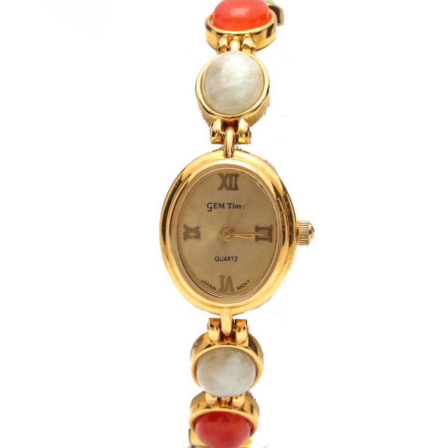 Gem Time Gold Tone Jadeite Wristwatch