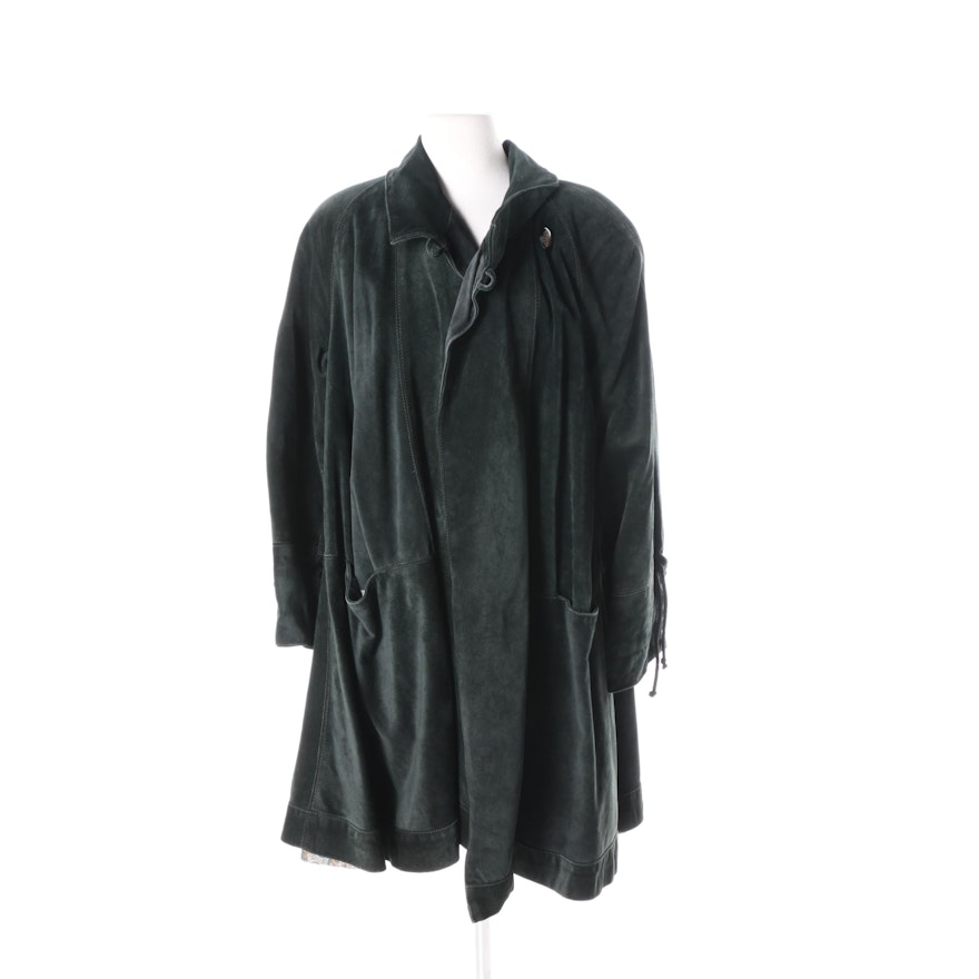 Women's Vintage Dark Green Suede Coat