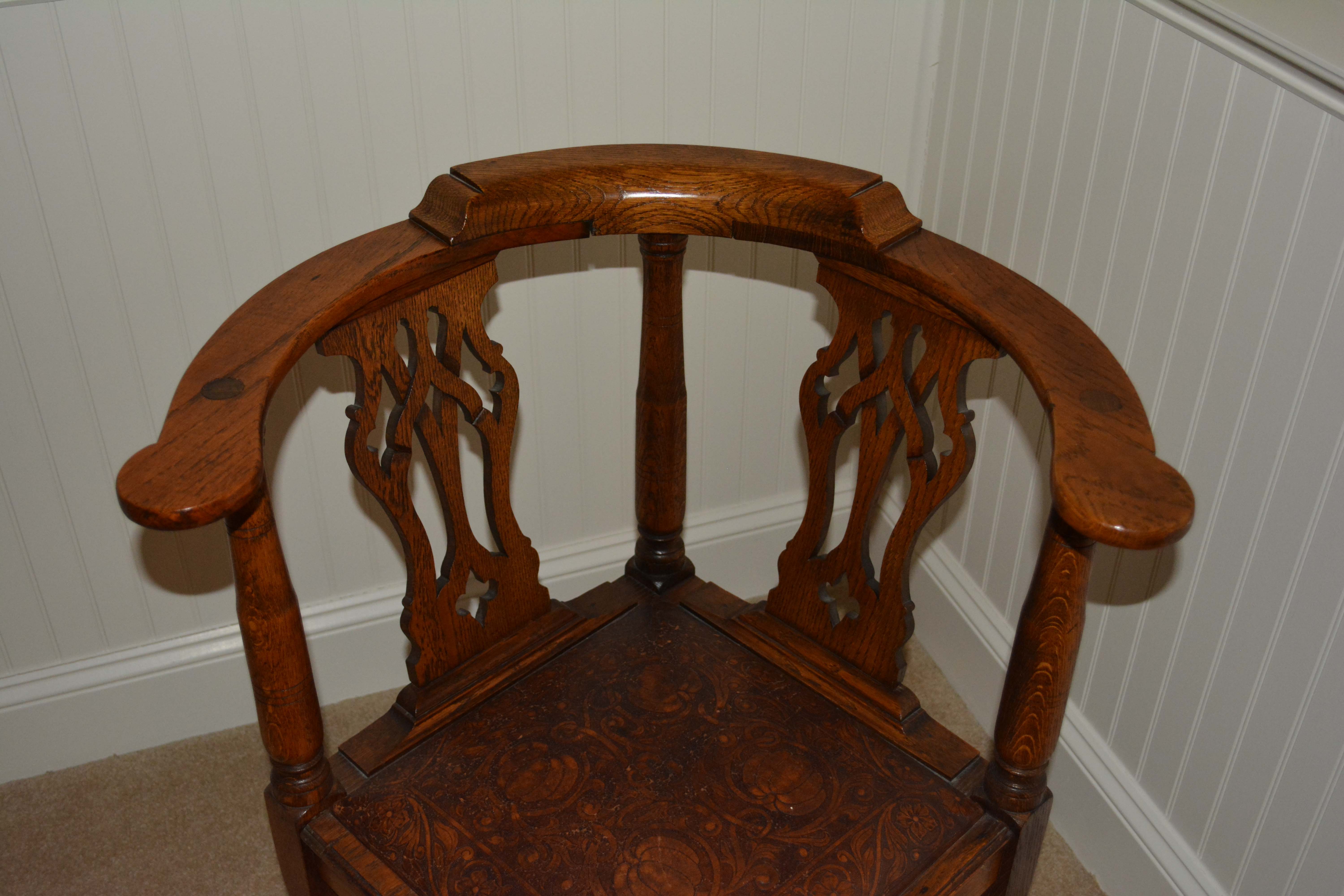 English Chippendale Style Oak Corner Chair