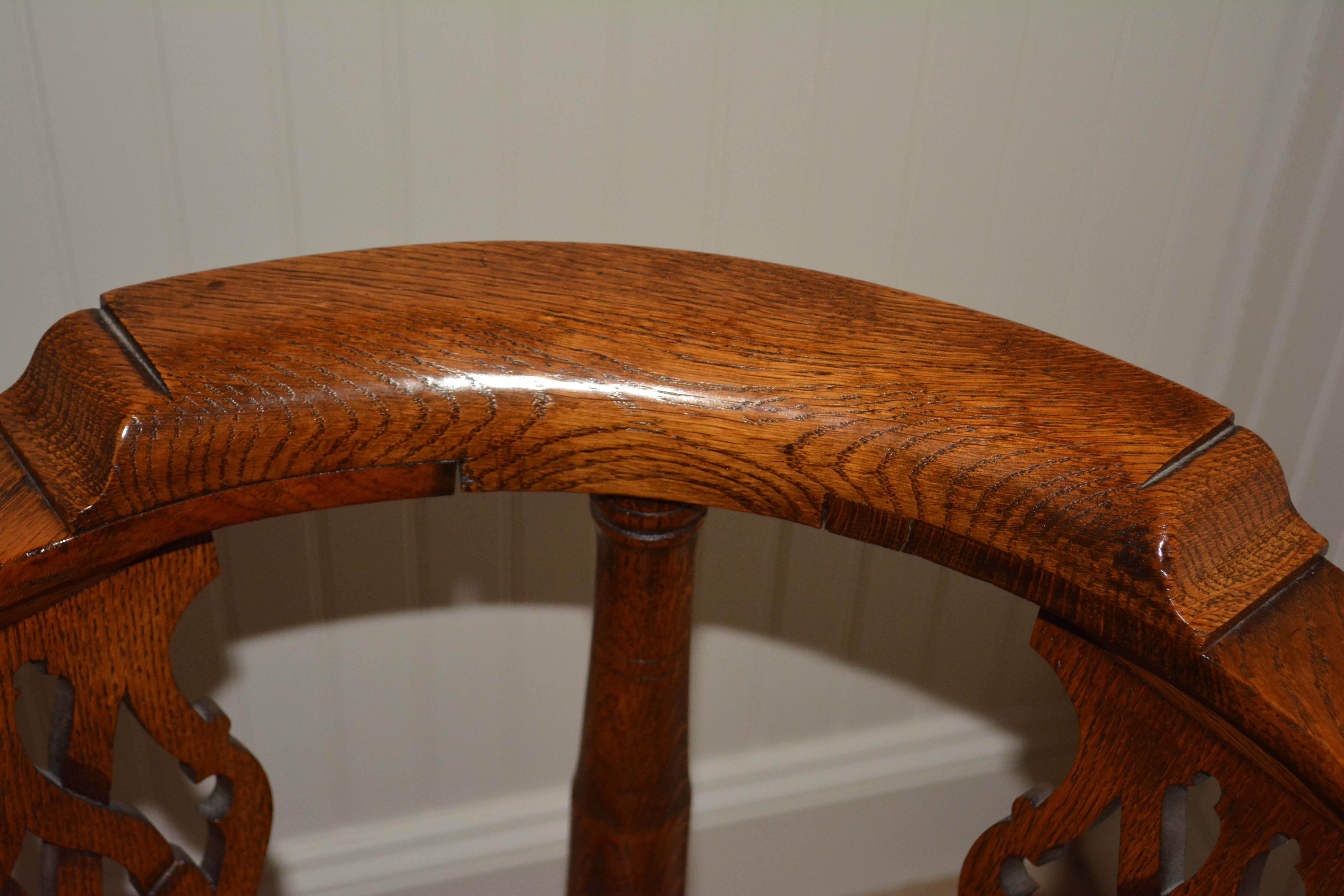 English Chippendale Style Oak Corner Chair