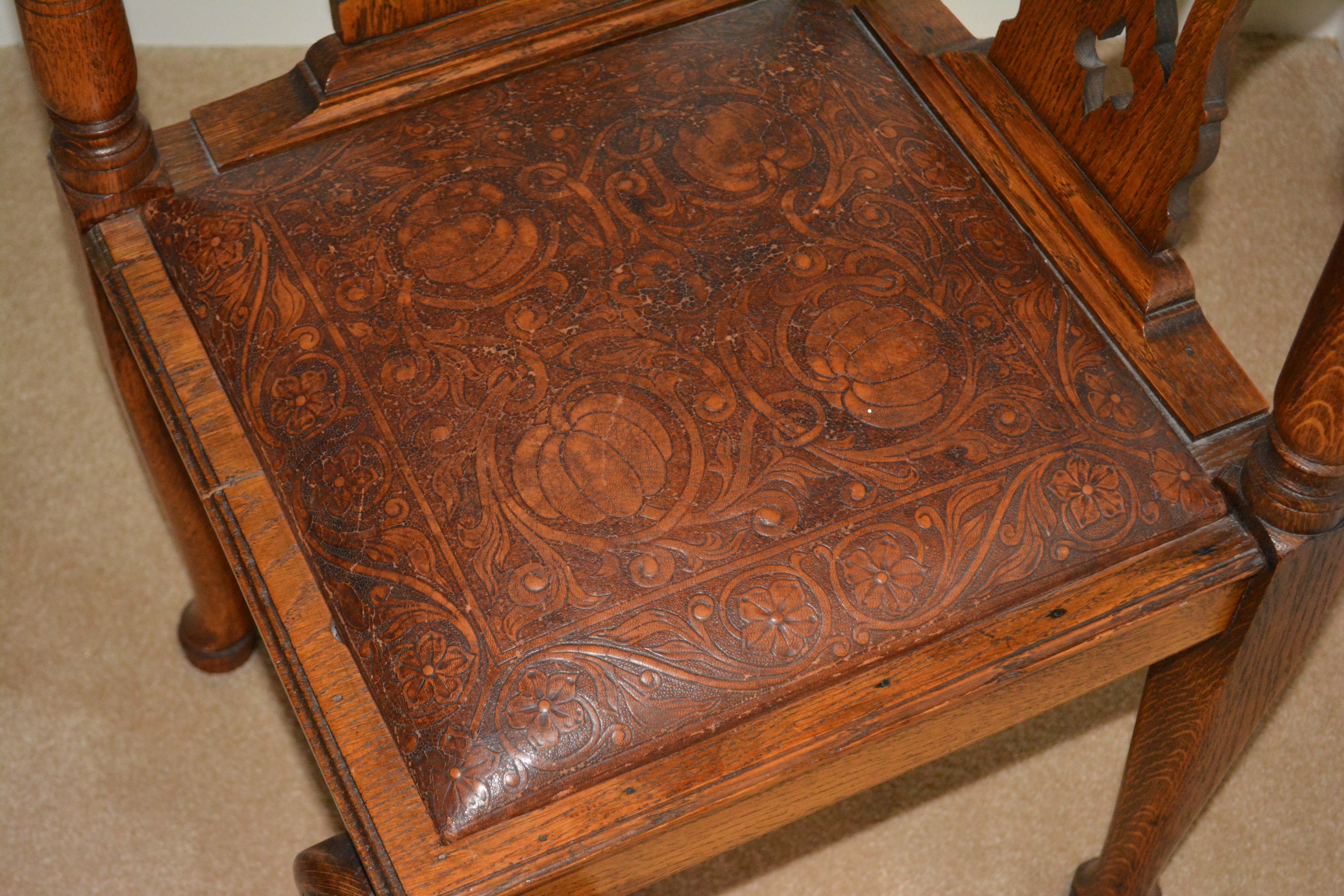 English Chippendale Style Oak Corner Chair
